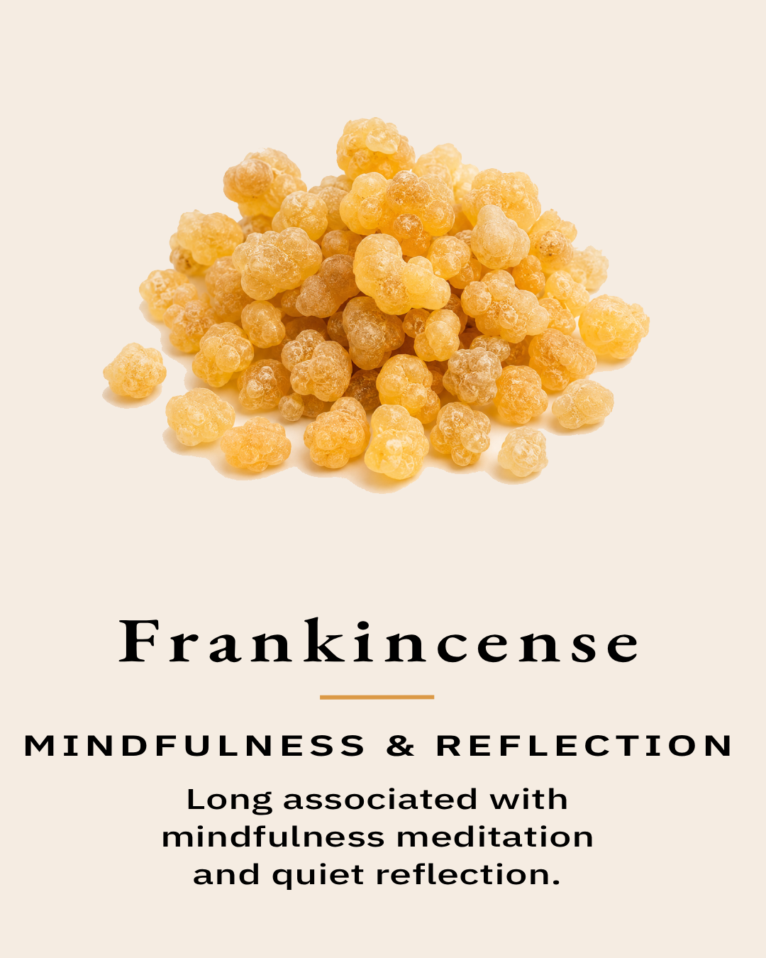 Frankincense resin representing one of the essential oils used in the TimberLight Glow aromatherapy candle collection.