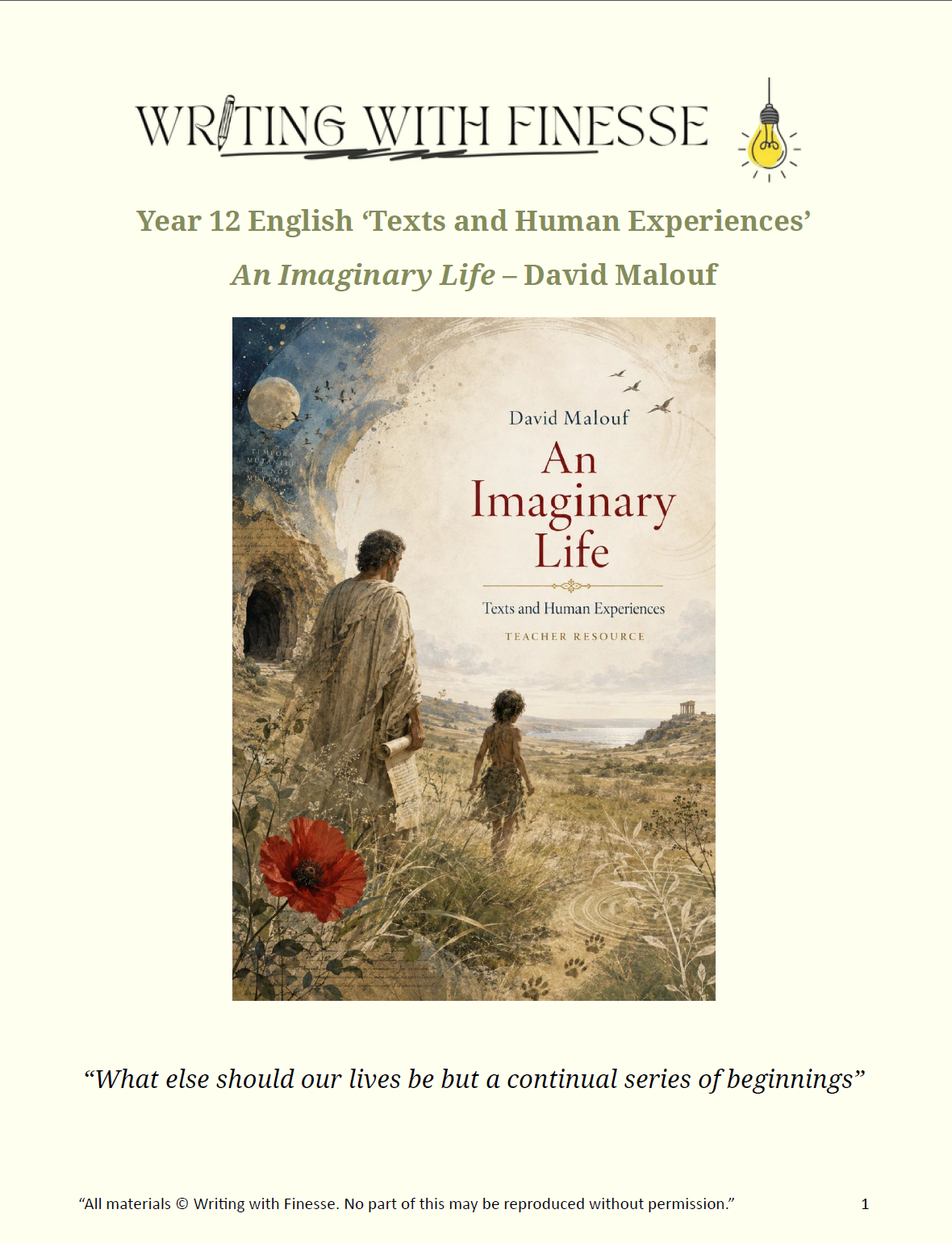 Year 12 Common Module: David Malouf 'An Imaginary Life' Teacher Resource