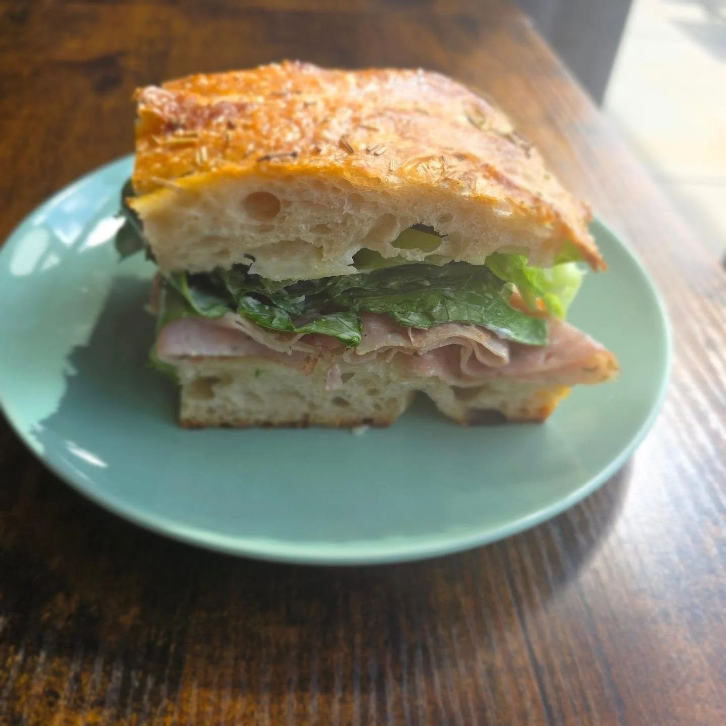 New sandwich alert! Turkey Caesar with turkey from @sixacre.meatco and romaine from @thehideawaygibsons plus caesar dressing and parm.

Also, new loaded focaccia. German potato, pickles, and dill with goat cheese.