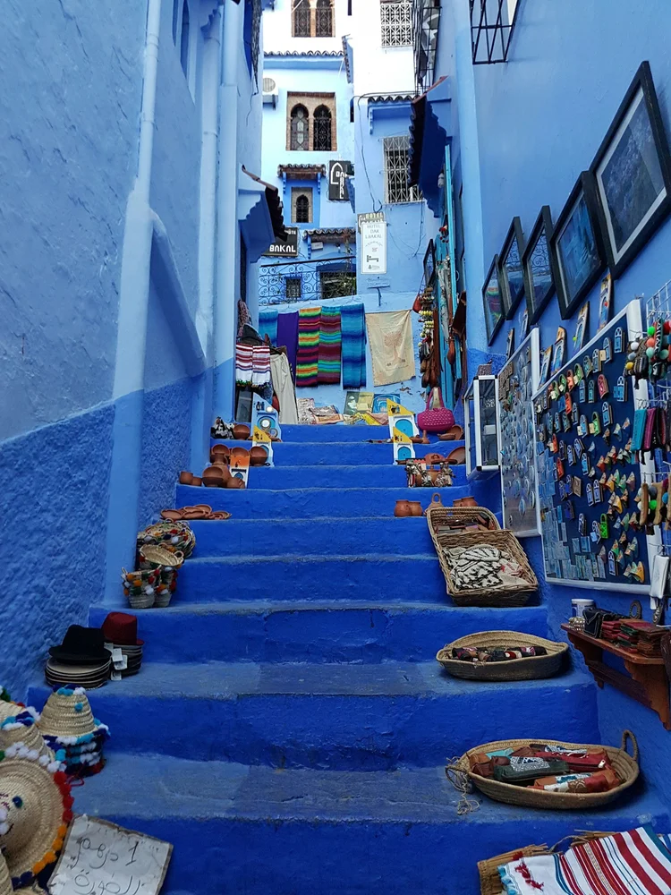 Blue-painted street in Morocco