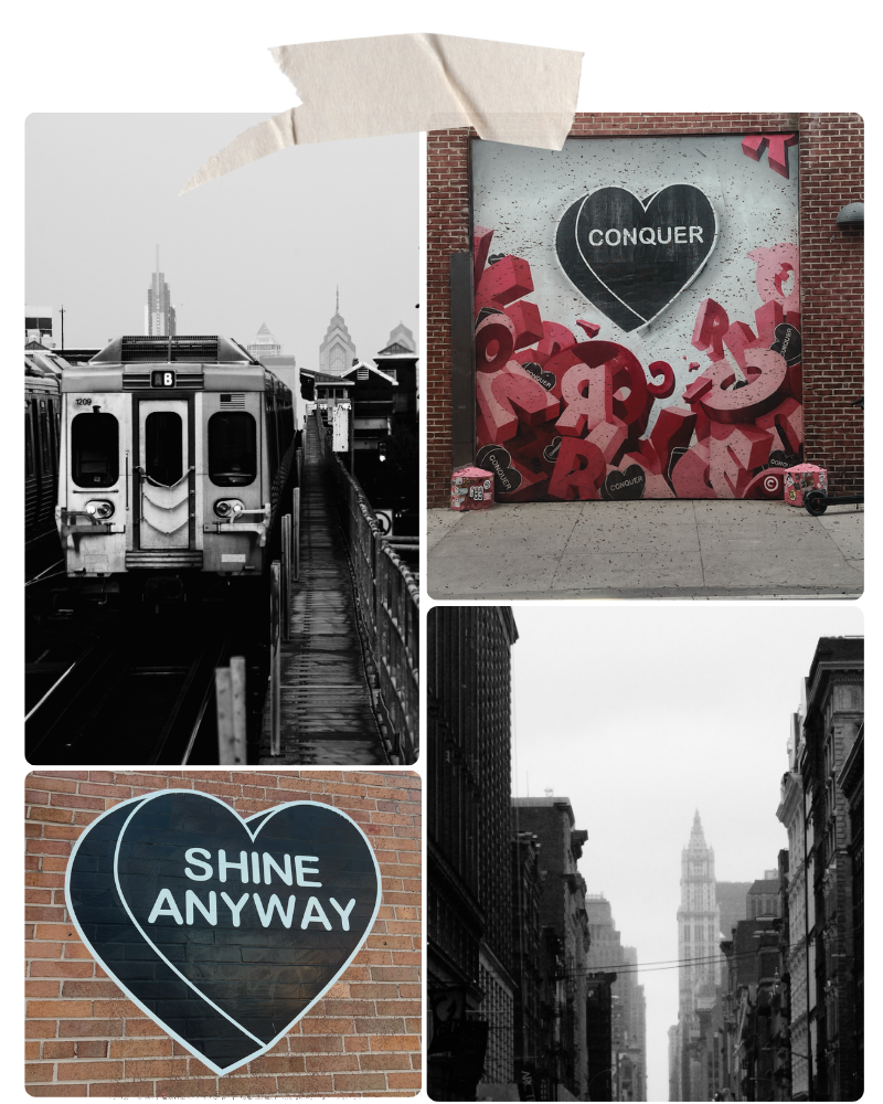 Shine Anyway heart mural on a Philadelphia brick wall — The Relational Space, therapy for creatives and neurodivergent adults