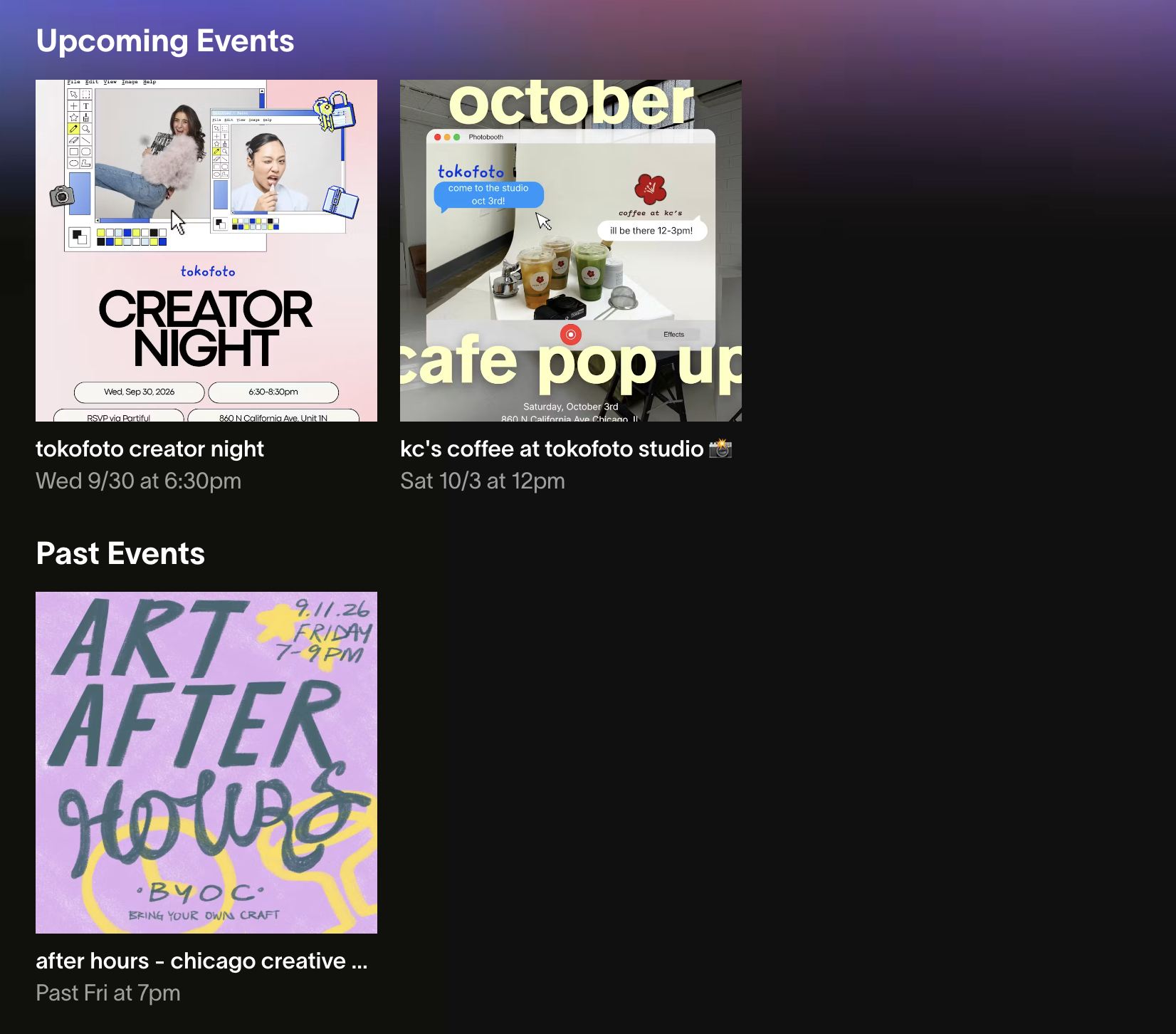 tokofoto partiful community events