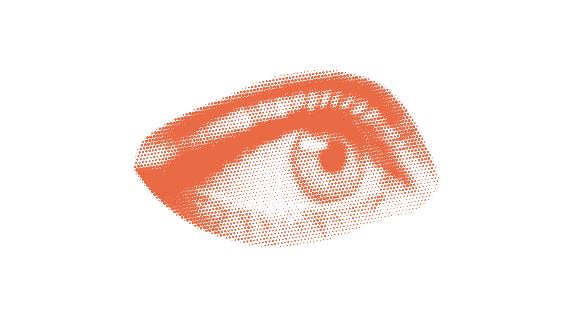 A halved piece of meat, possibly a steak, with a seared exterior and visible marbling.