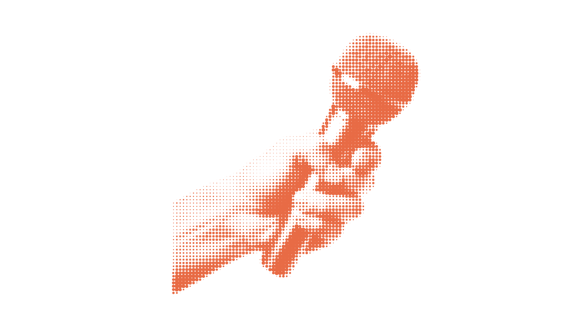 Illustration of a hand holding a lit cigarette with a cloud of smoke, on a black background, created with halftone style in orange color.