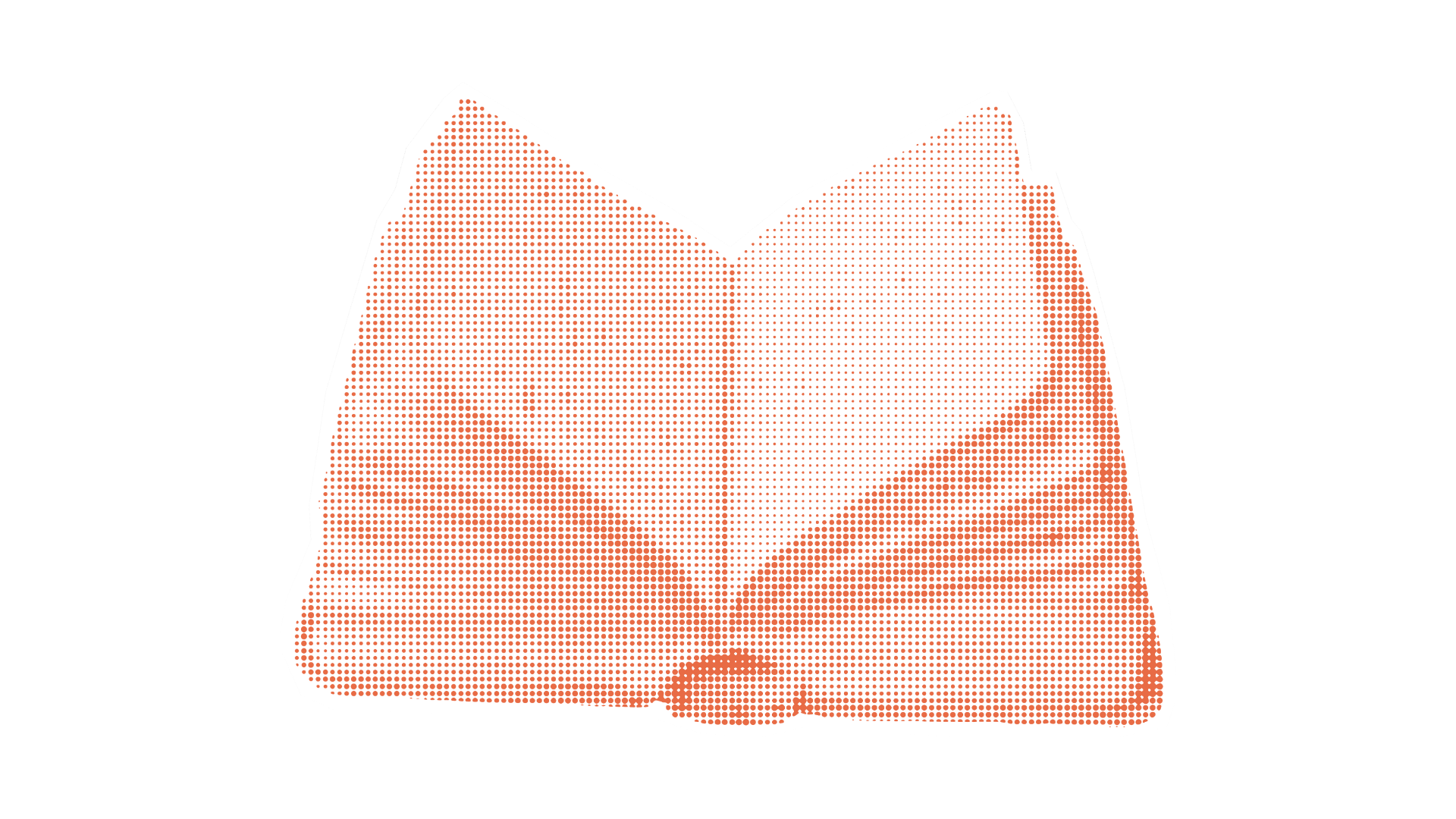 Digital halftone illustration of a desert landscape with mountains and cactus, using red and orange tones on a black background.