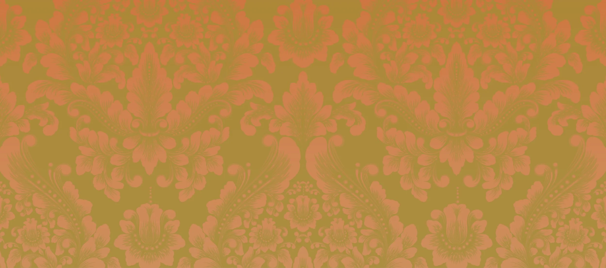 Pattern with pink floral damask design on a gold background.