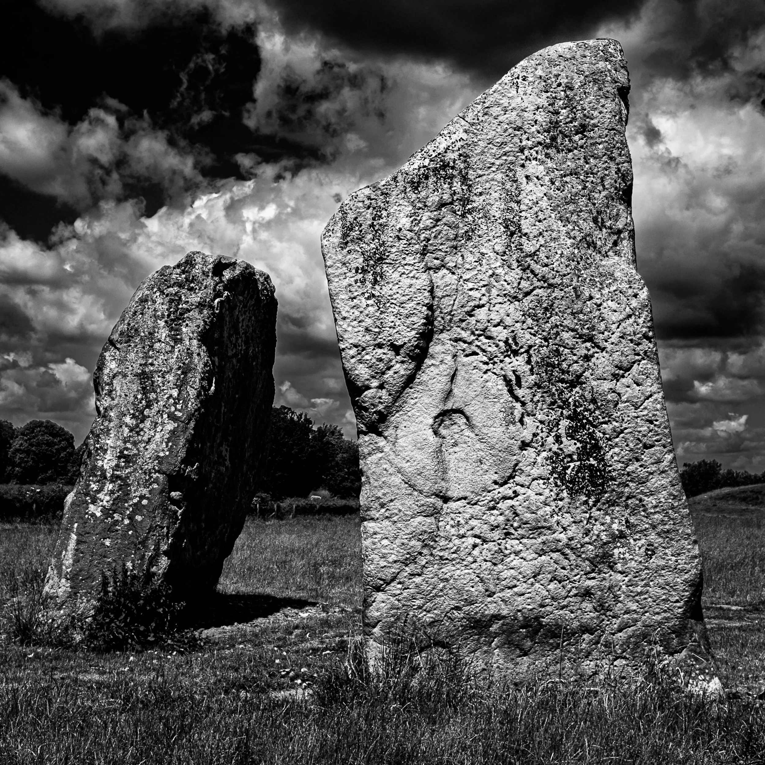 Black and white photo of the Cove Stones at Avebury as used for the cover of the album "Affinity"