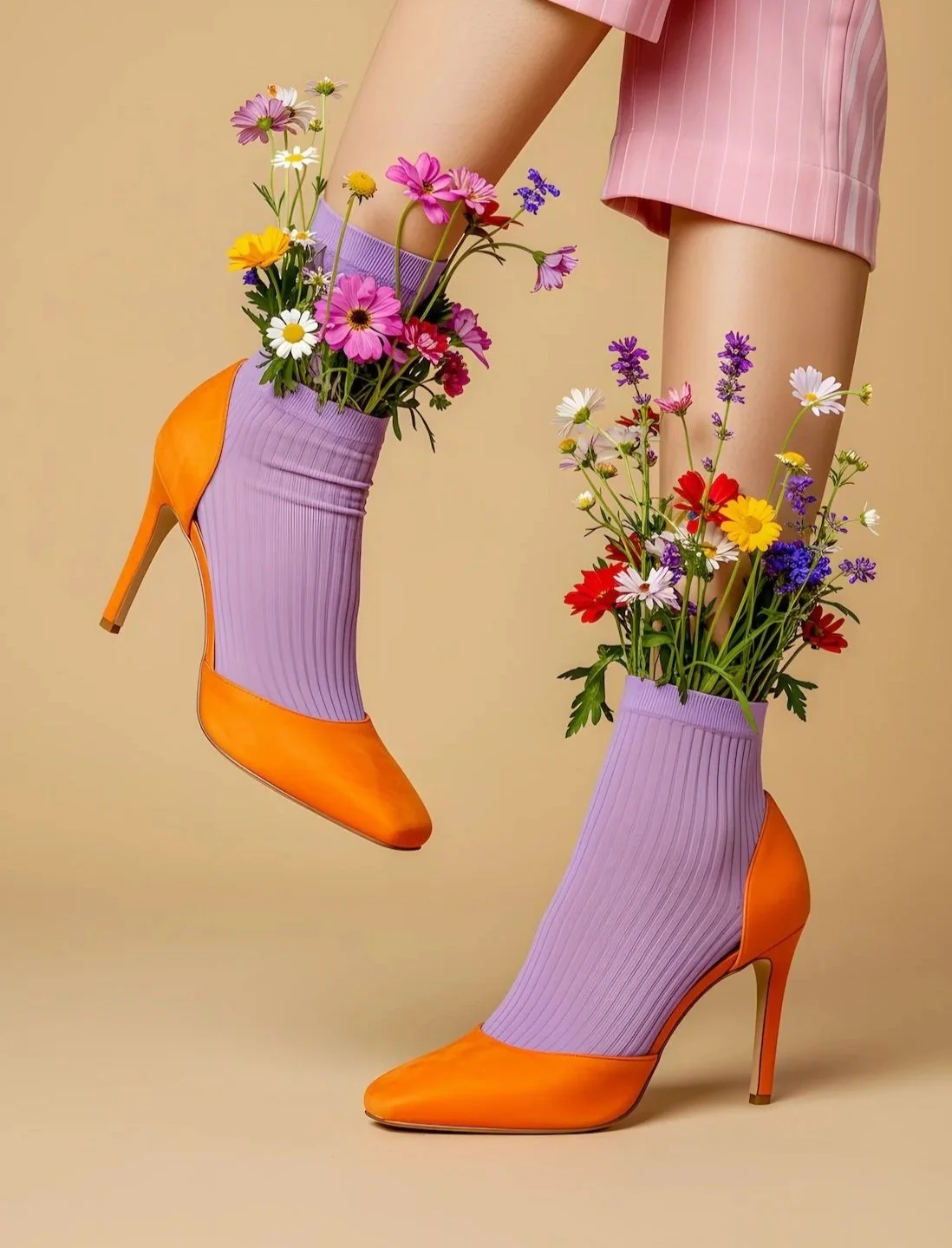 Floral-filled shoes symbolizing burnout recovery and renewed momentum for high-achieving professionals seeking clarity and balance.