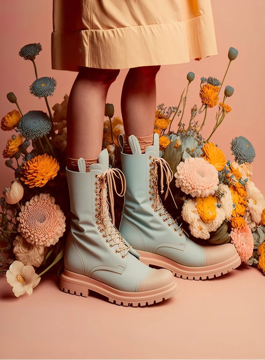 Legs wearing flower-filled shoes illustrating the transition from default living to intentional, designed growth through private coaching.