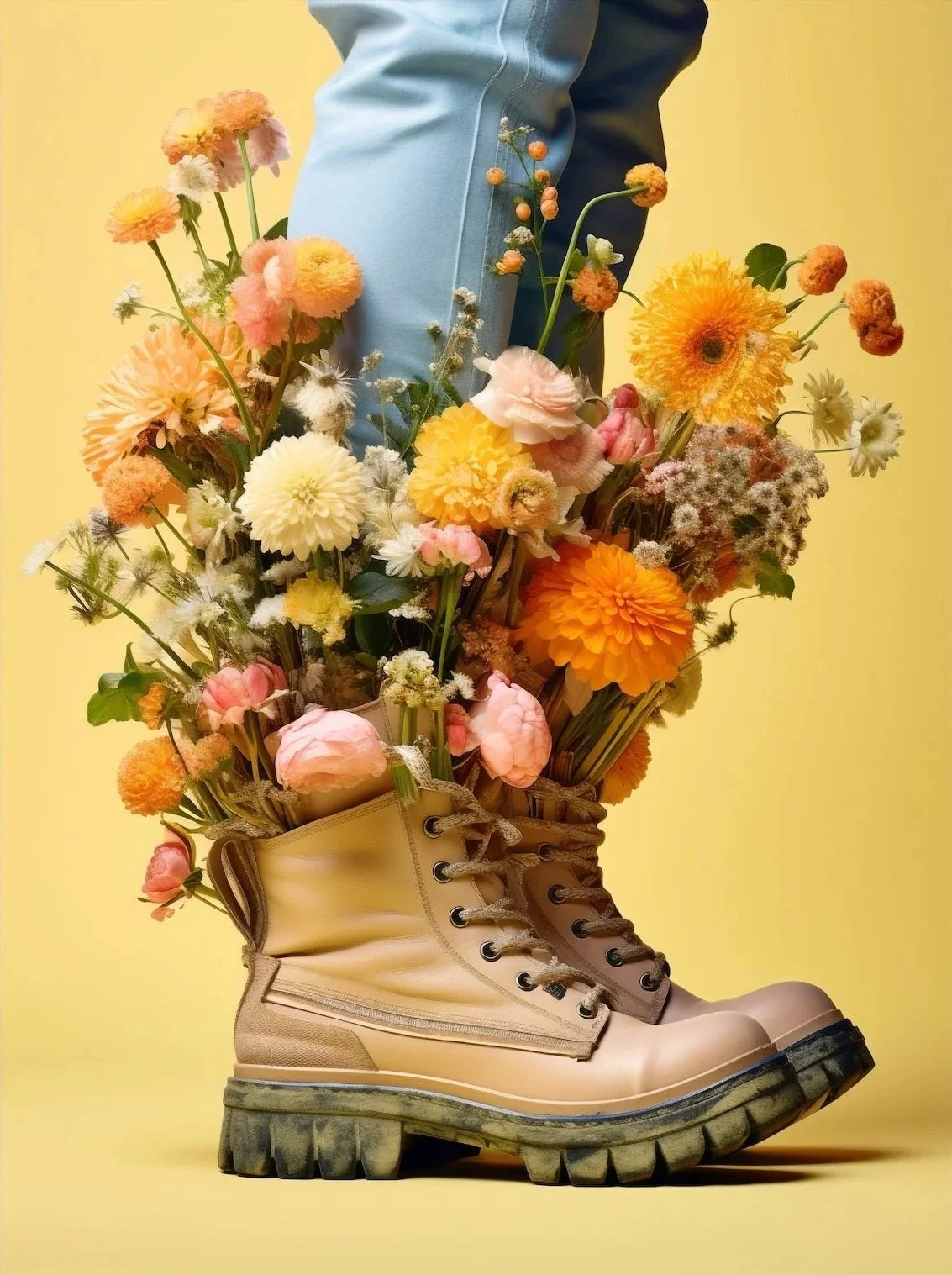 Creative image of legs in flower-filled shoes representing agency-led coaching for visionary entrepreneurs ready to move forward intentionally.