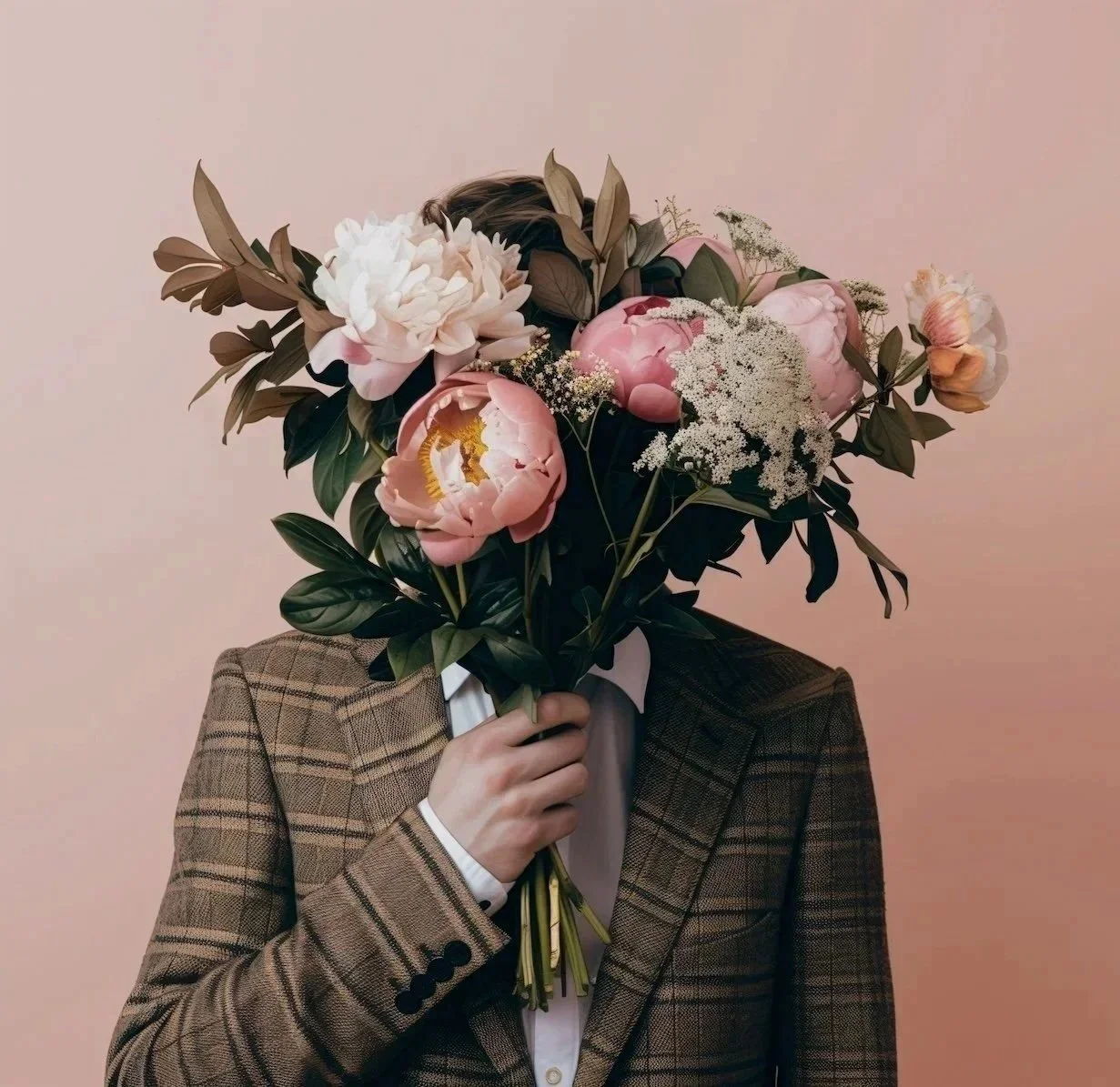 Floral imagery covering the face representing burnout recovery, identity recalibration, and renewed clarity through one-on-one coaching.