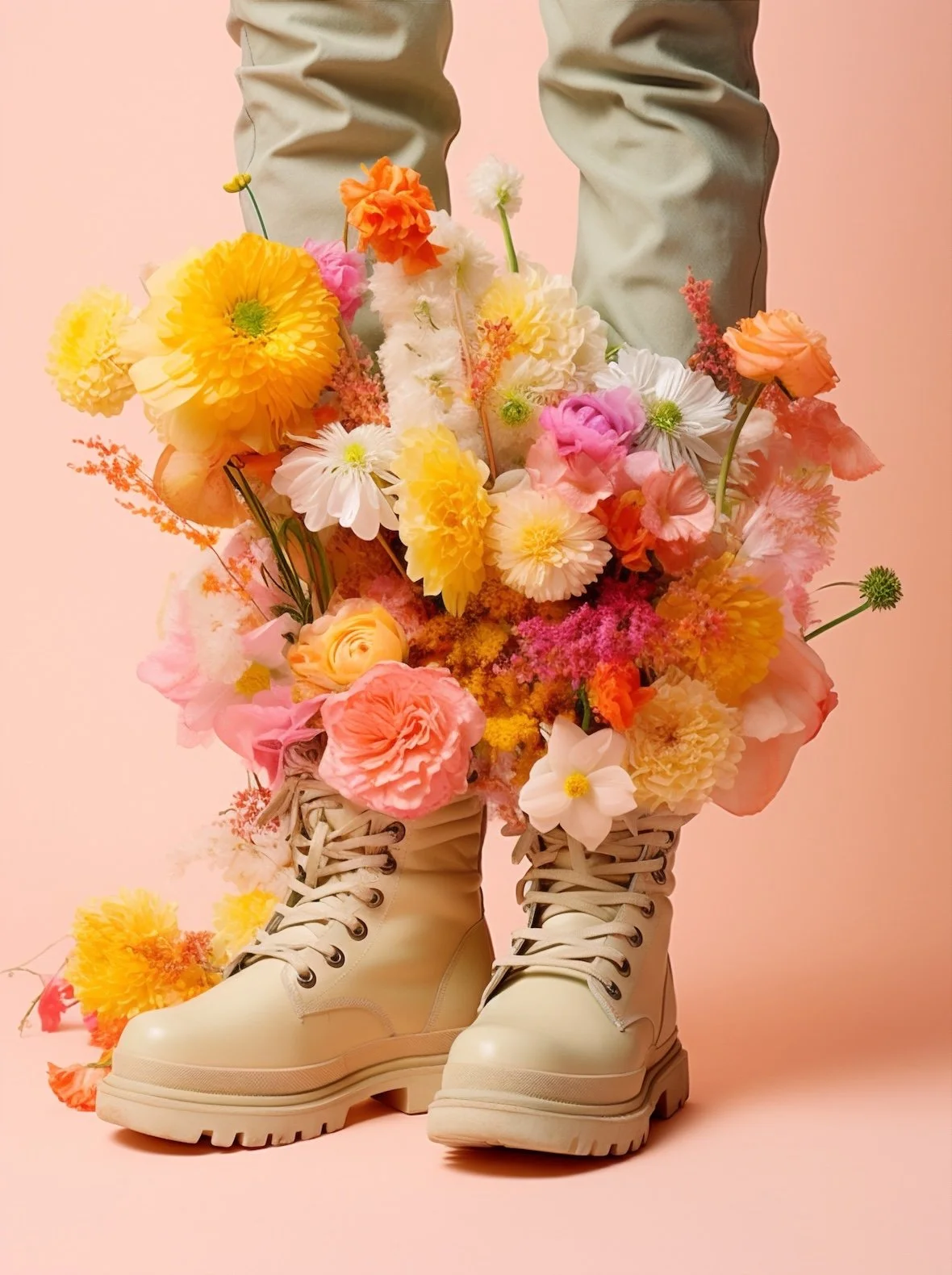 Legs wearing shoes filled with blooming flowers symbolizing intentional steps and personal growth through private coaching in Burlington Ontario.
