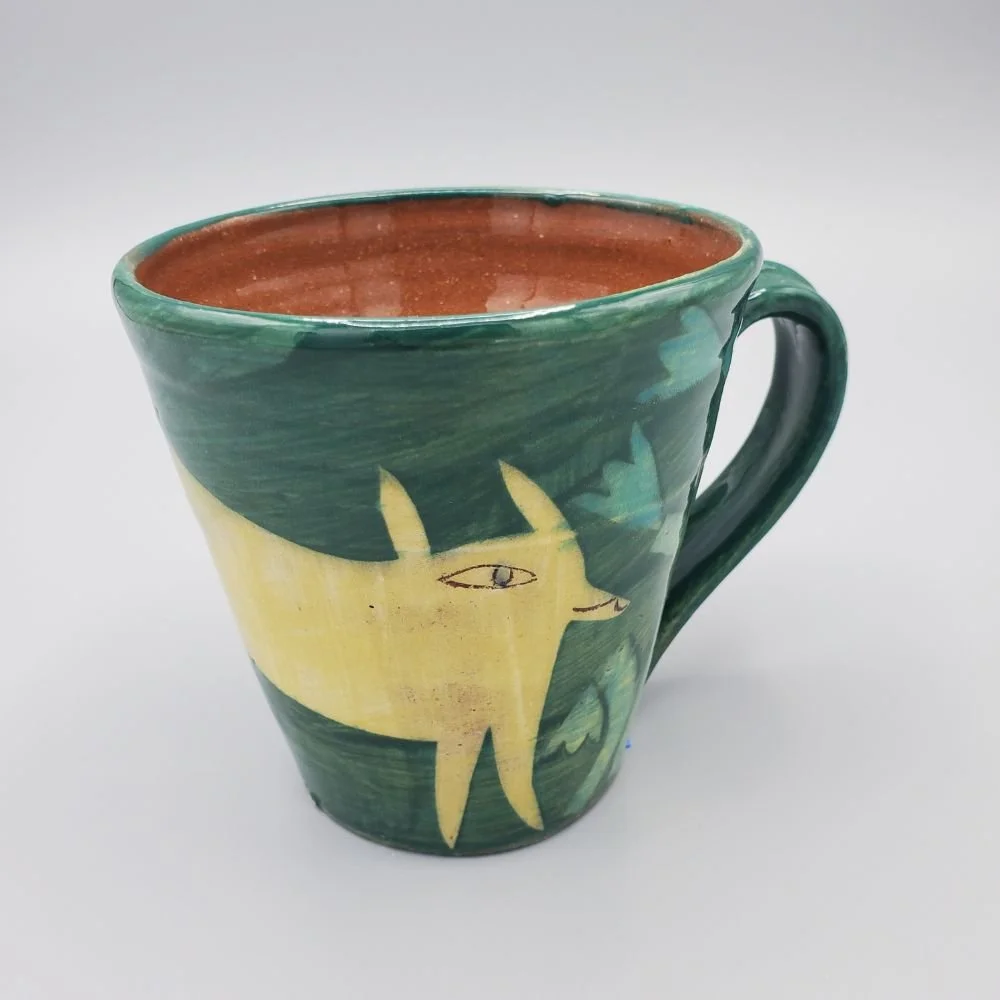 Yellow Fox Mug, green and turquoise
