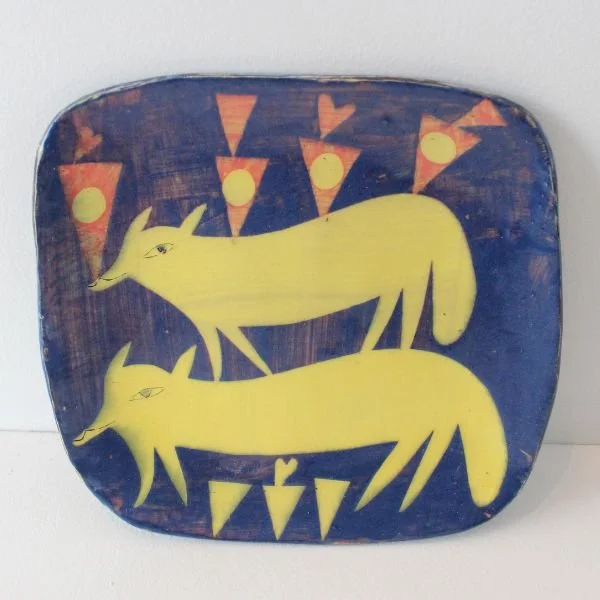 Two Foxes Plate, blue