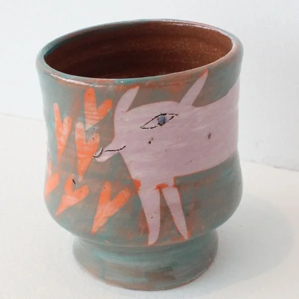 Pink Rabbit and Fox tea bowl