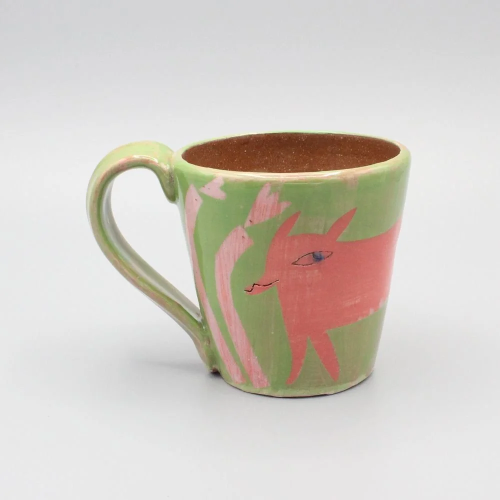 Red Fox Mug, pink and green