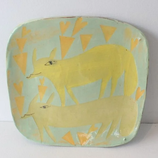 Two Foxes Plate, mint, mango and yellow