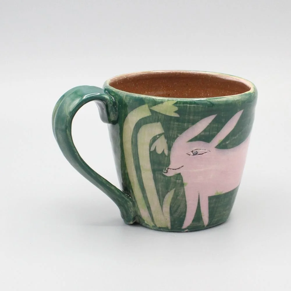 Pink Rabbits Mug, green