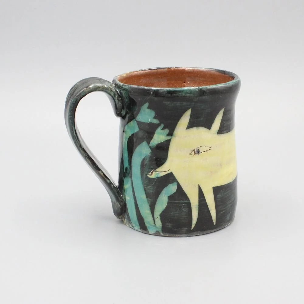 Yellow Fox Mug, turquoise and black