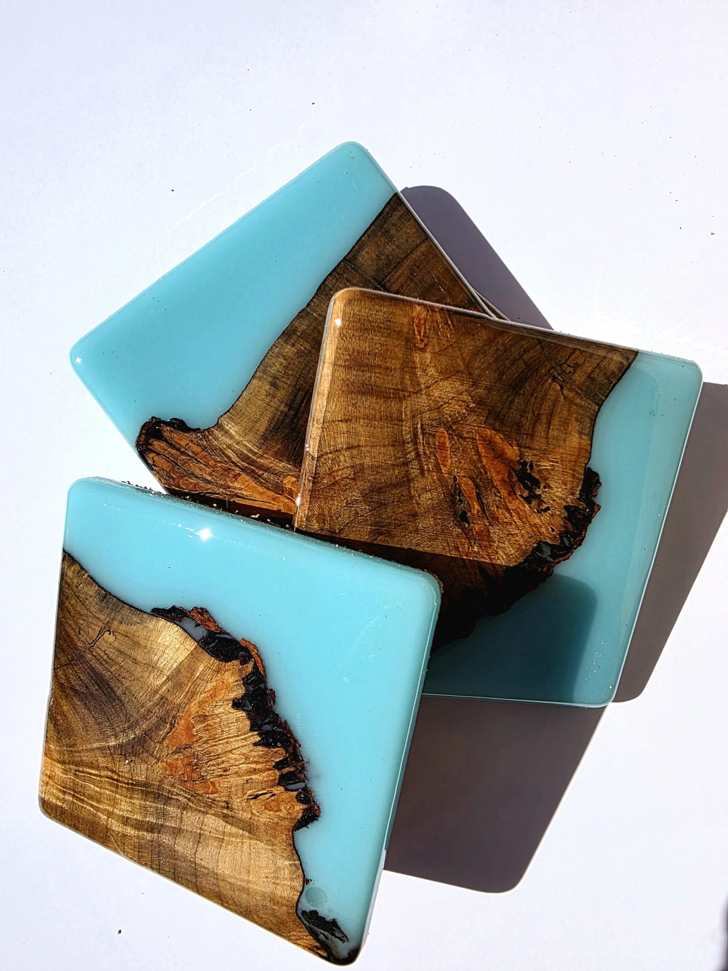 G033 Coasters- Silver Maple (green blue)