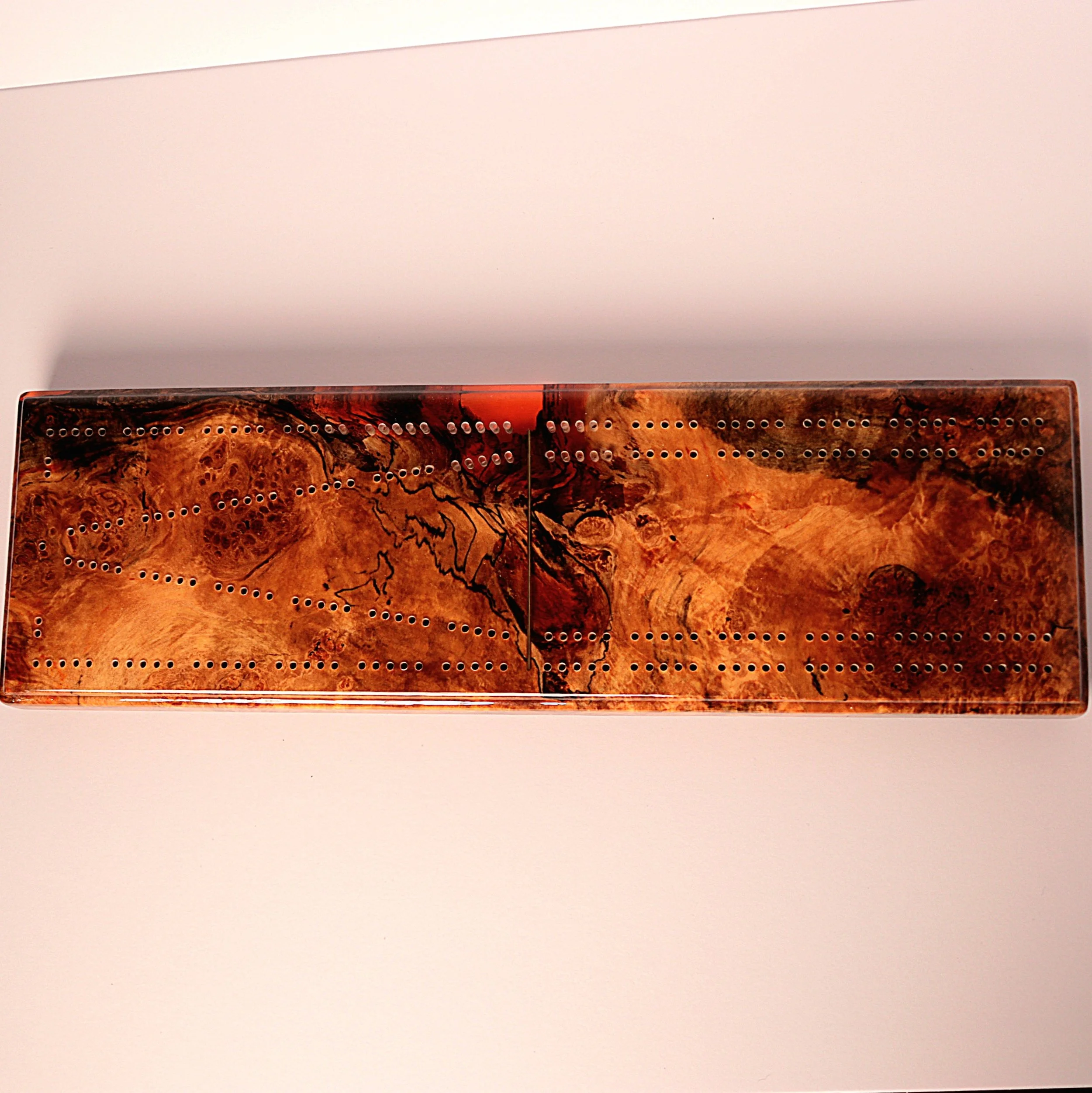 Cribbage Board with orange epoxy