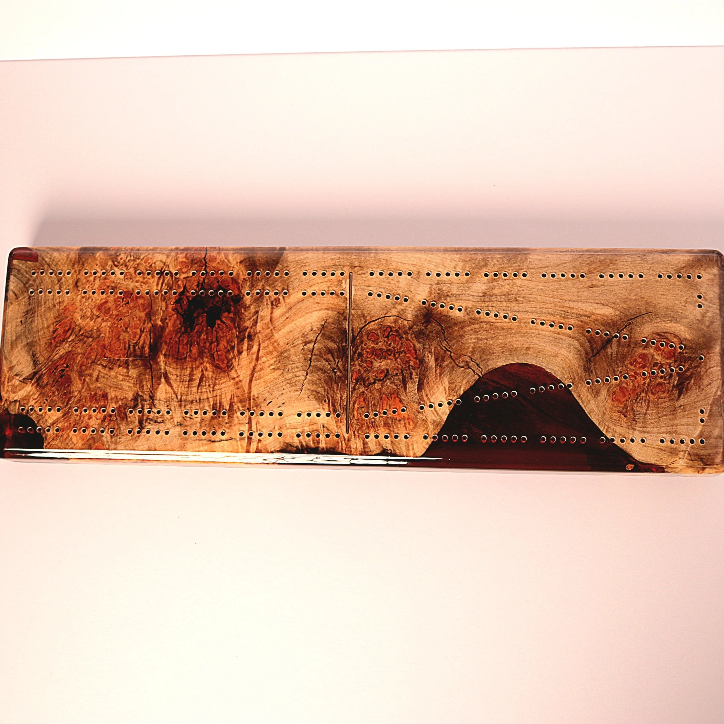 Cribbage Board with Dark red epoxy