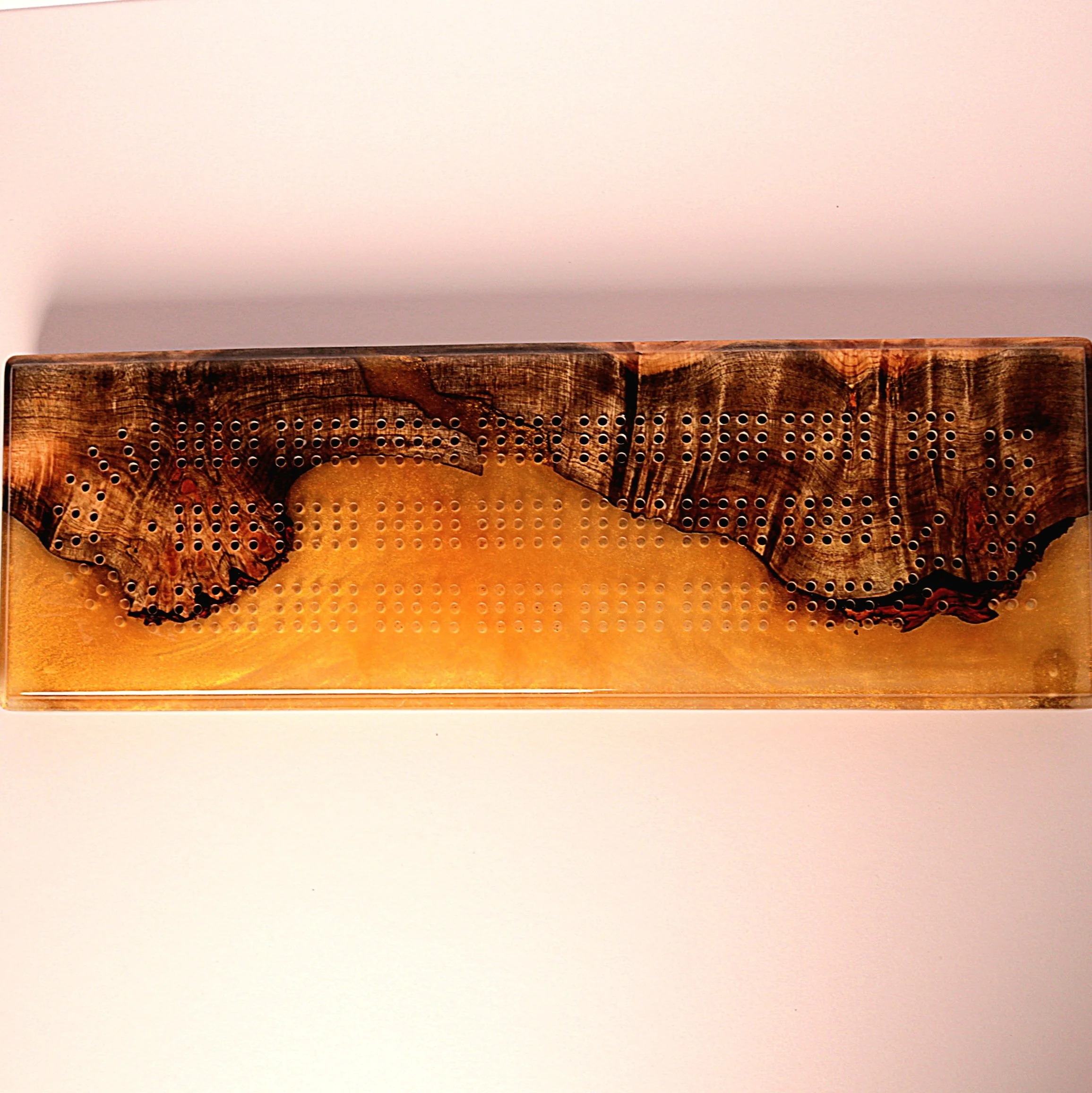 Cribbage Board with translucent yellow epoxy