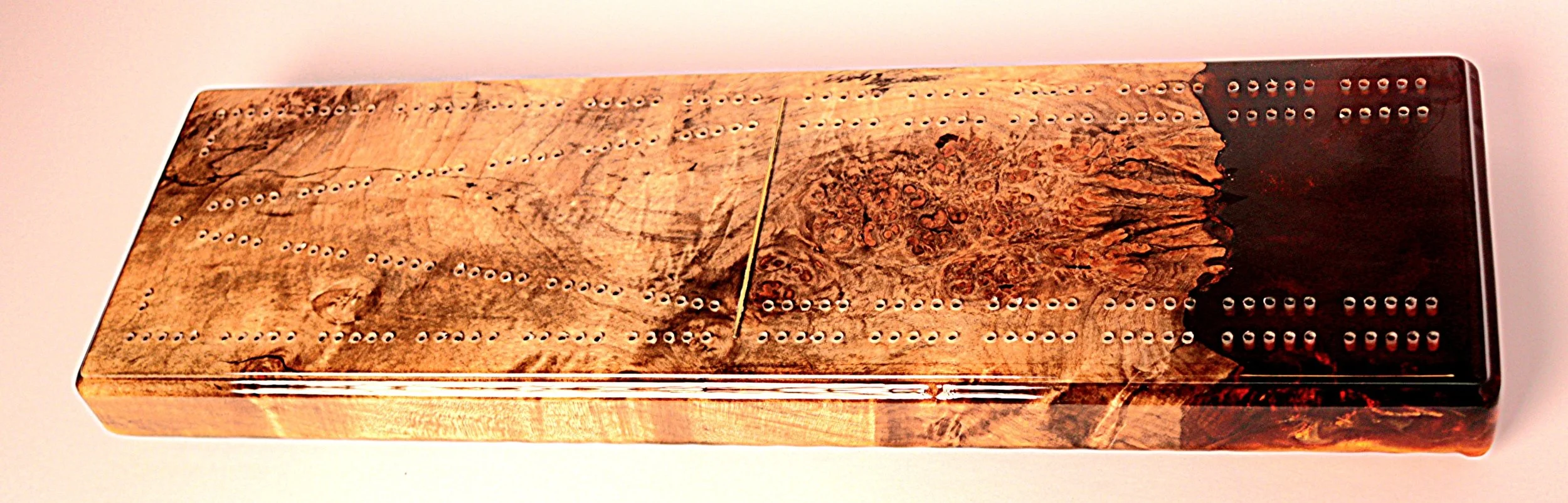 Cribbage Board with orange epoxy