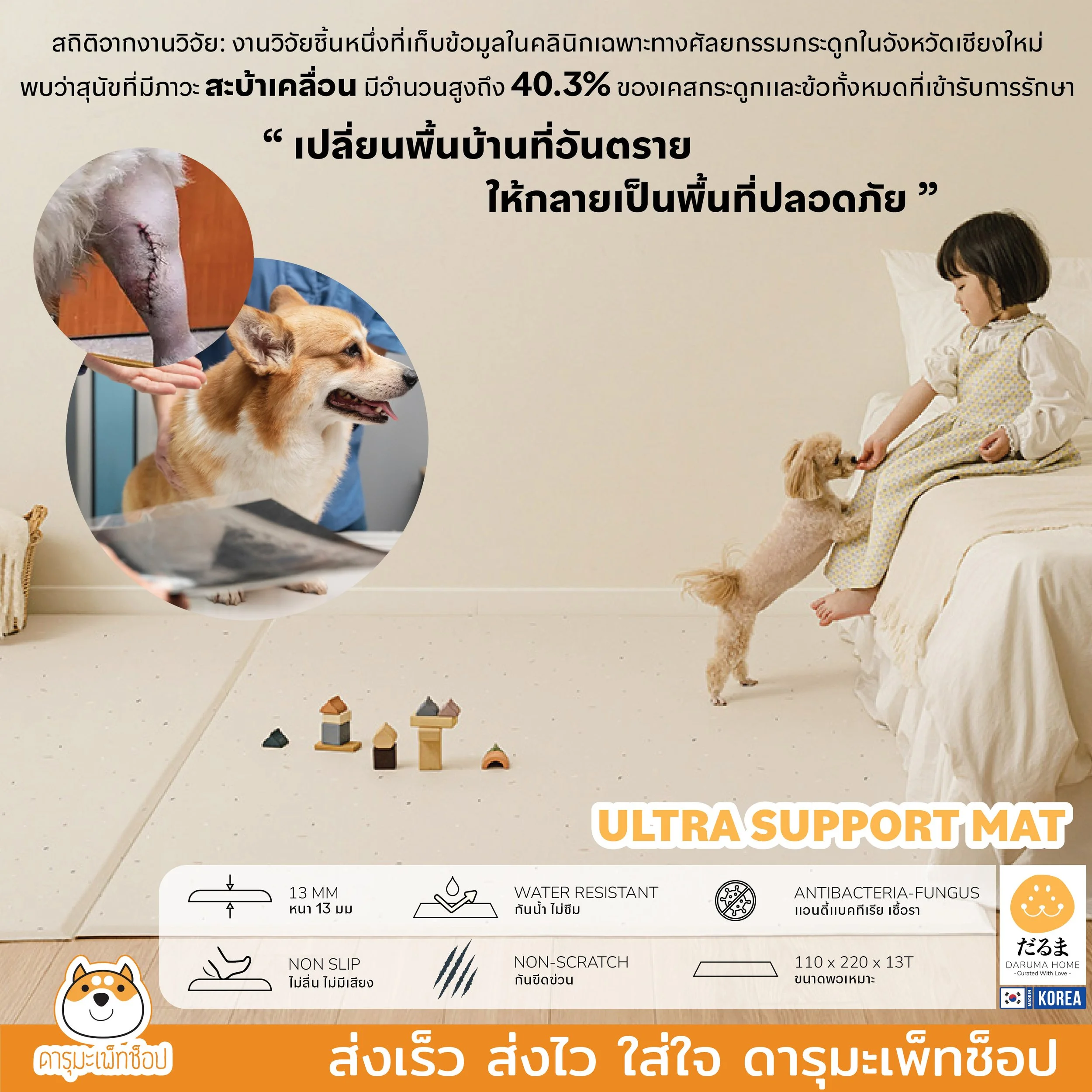 แผ่นปูกันลื่น Daruma home Flat Support Mat