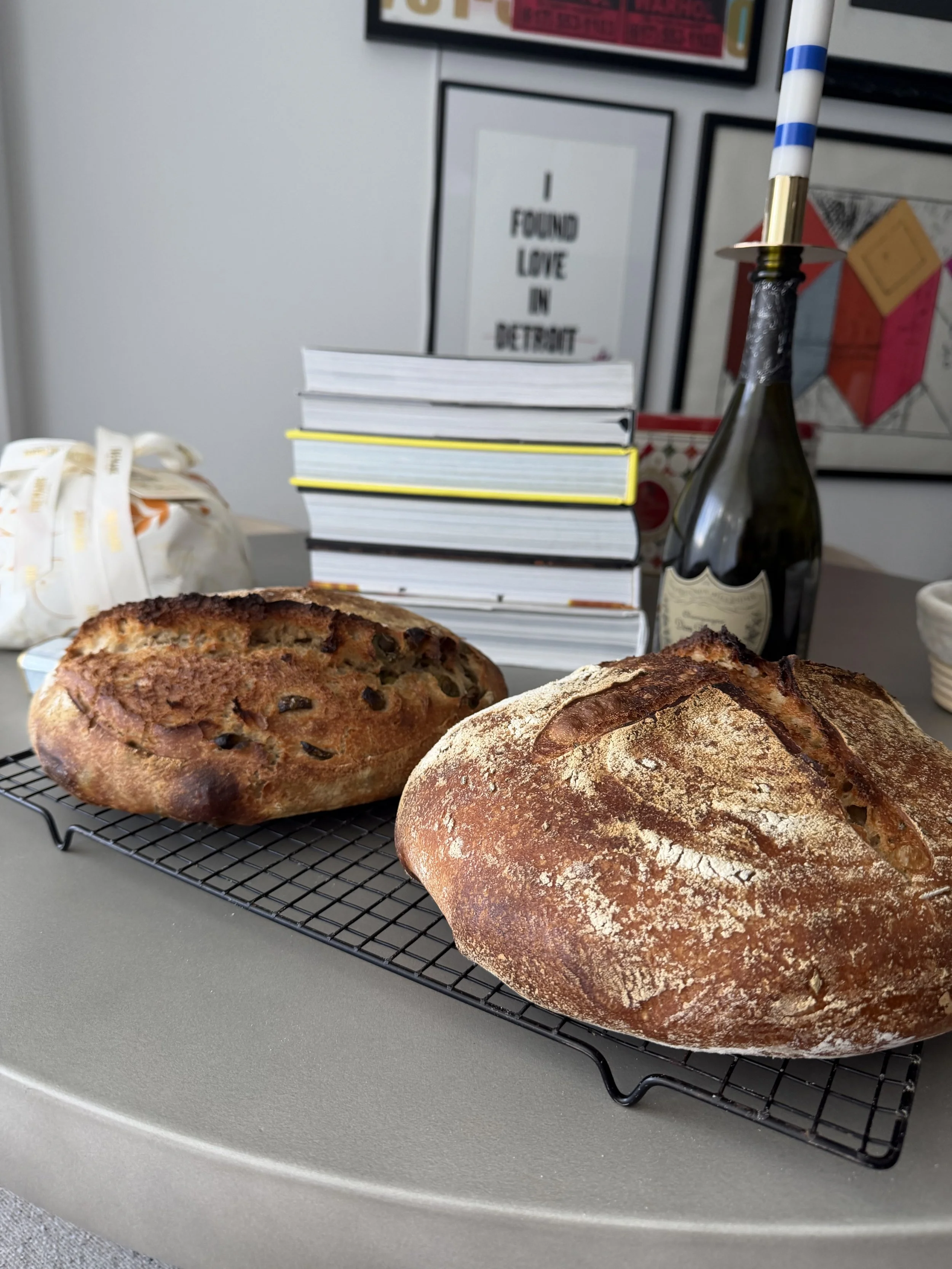 Custom Artisan Bread.
Choose your mix, olives, rosemary, tomatoes, your call.