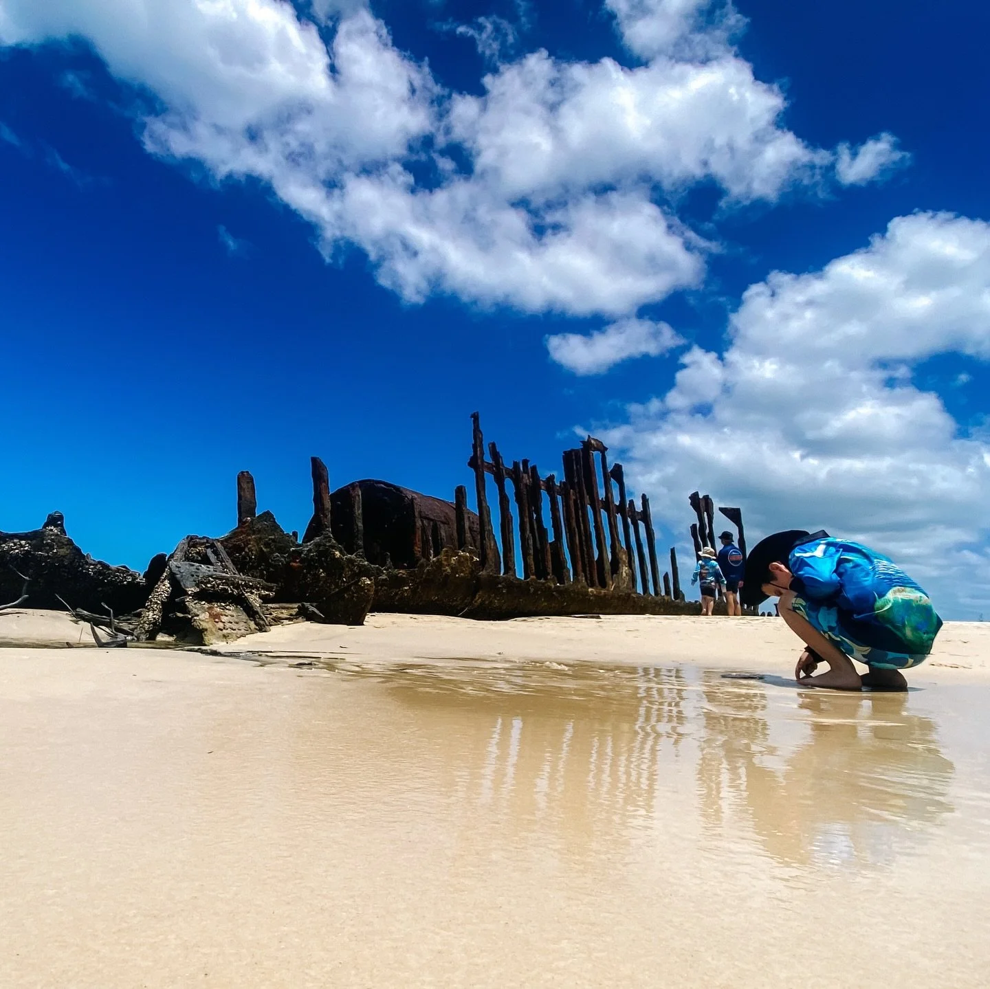 🏝️Moreton Island- three things to do: 

1️⃣ Explore shipwrecks on the shore.  Pictured here is the Fairlight shipwreck. Beached in the 1930s, Fairlight was a 315 tonne steamer used in Sydney as a passenger ferry then converted to a cargo ship. 

2️⃣