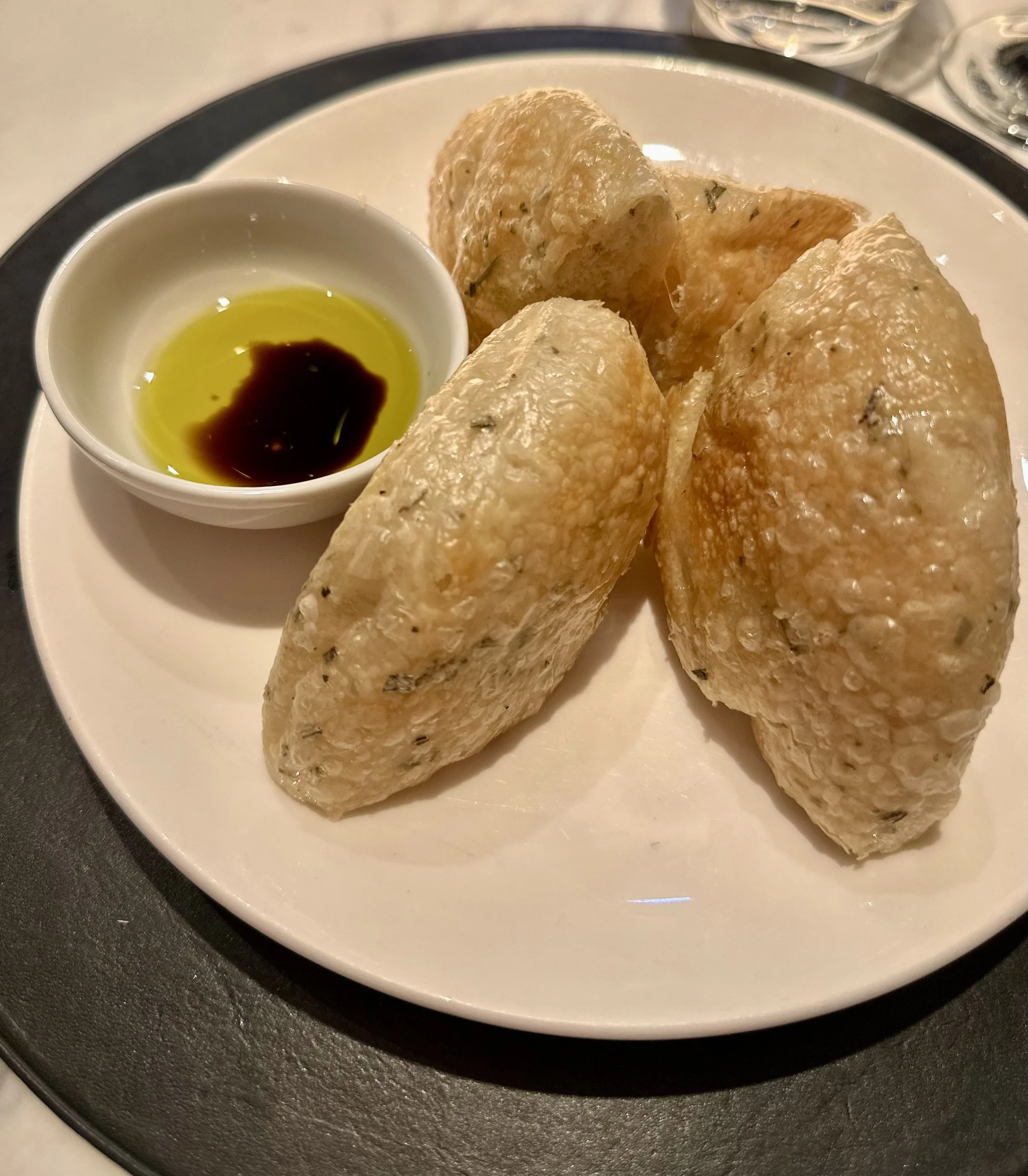 Fresh foccacia bread at the Pasta Evangelist in the Dining Hall at Harrod's