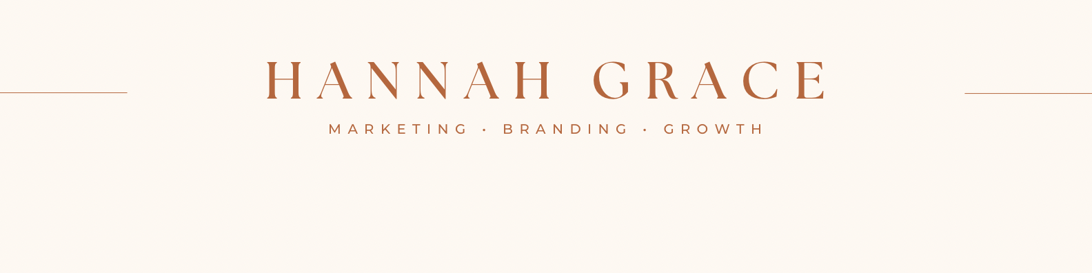 Business card with the name Hannah Grace, along with the words Marketing, Branding, Growth.