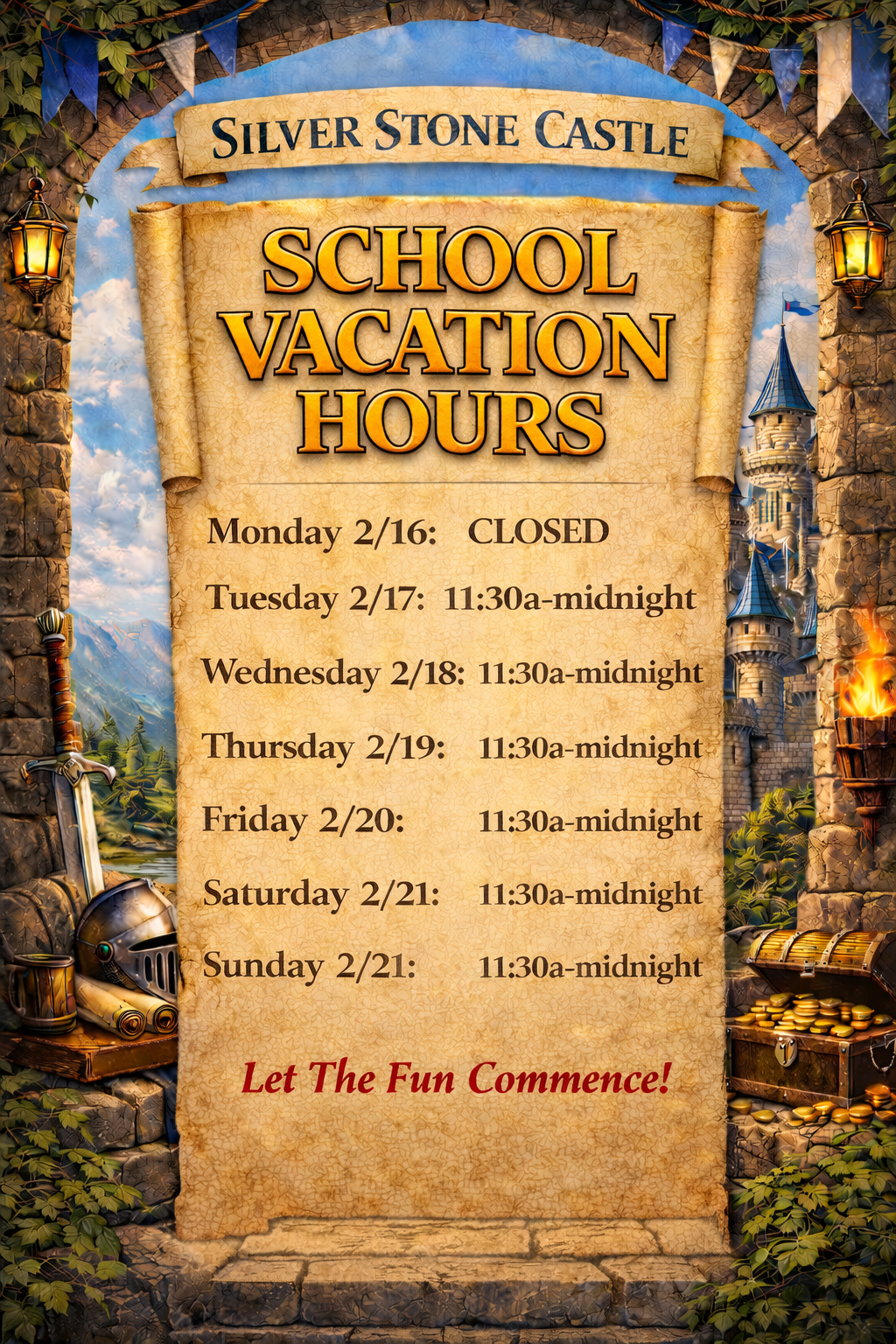 February School Vacation Week Schedule (2/16-2/22)