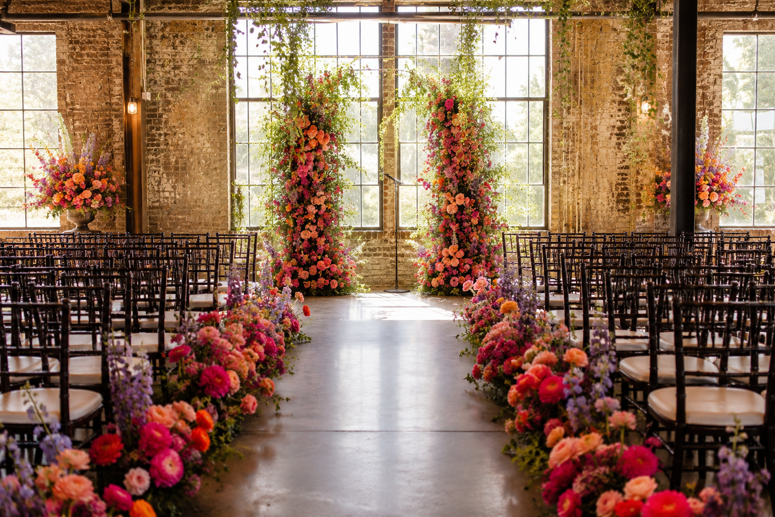 wedding ceremony with floral decor