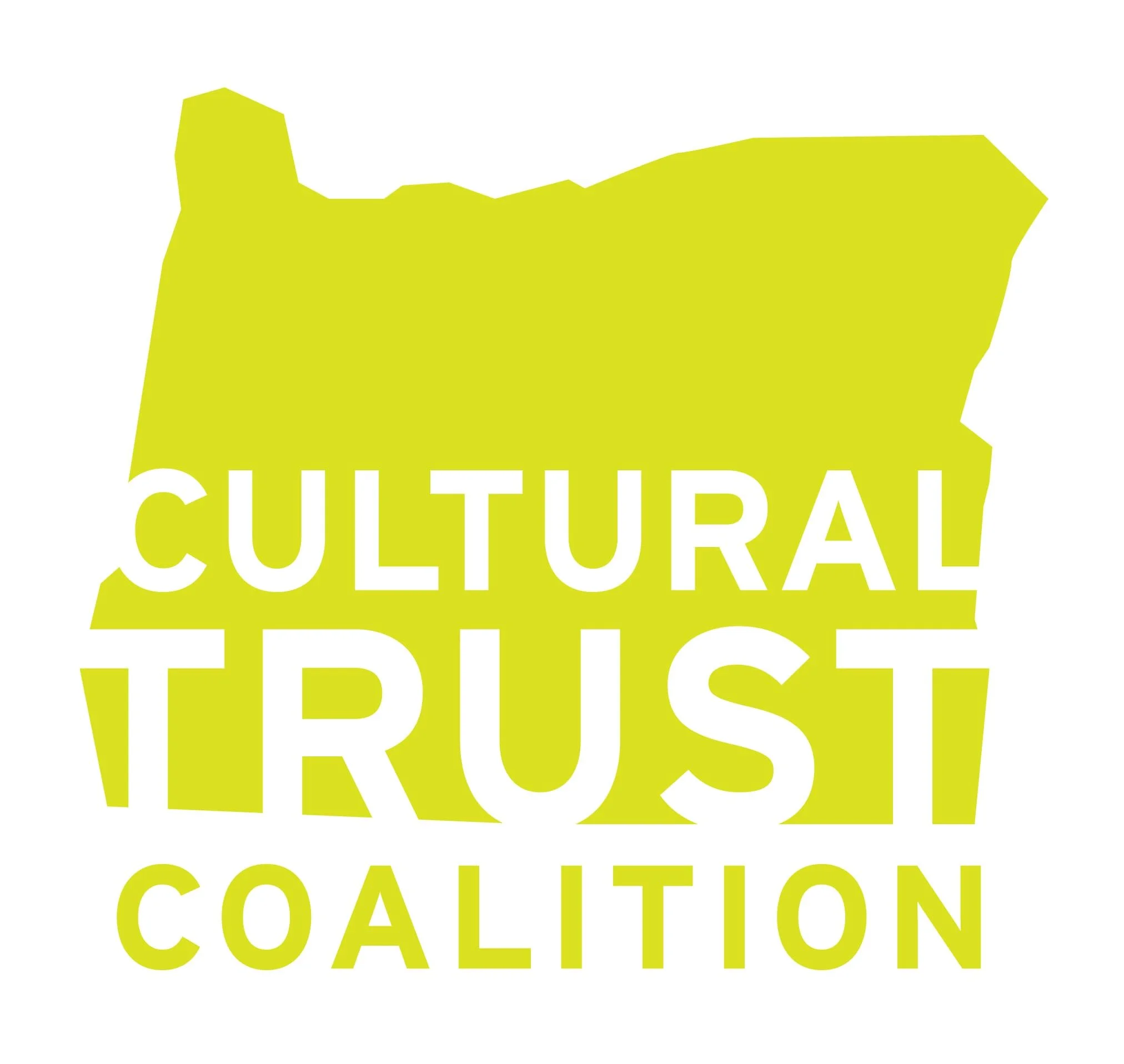 The logo of the Cultural Trust Coalition featuring a stylized map of an unspecified region in yellow with the words 'CULTURAL TRUST COALITION' overlayed in white and yellow.