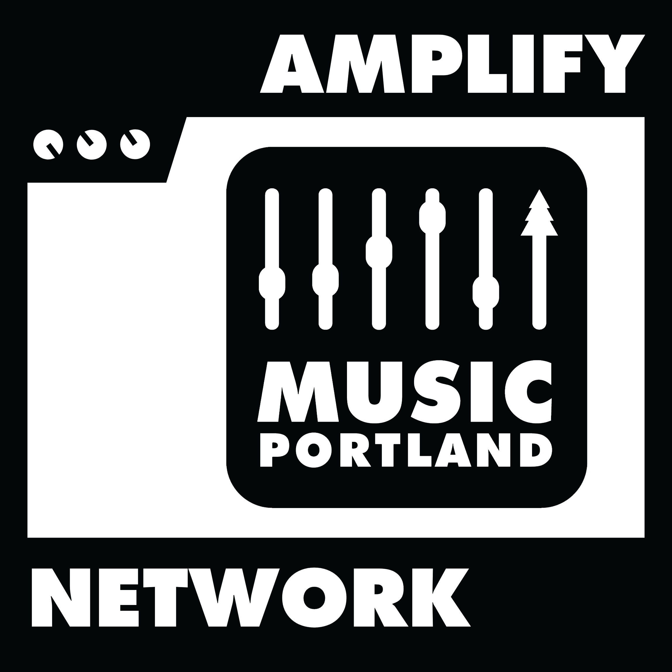 Logo for Amplify Music Portland featuring audio sliders, the words 'Amplify Music Portland', and the words 'Network'.