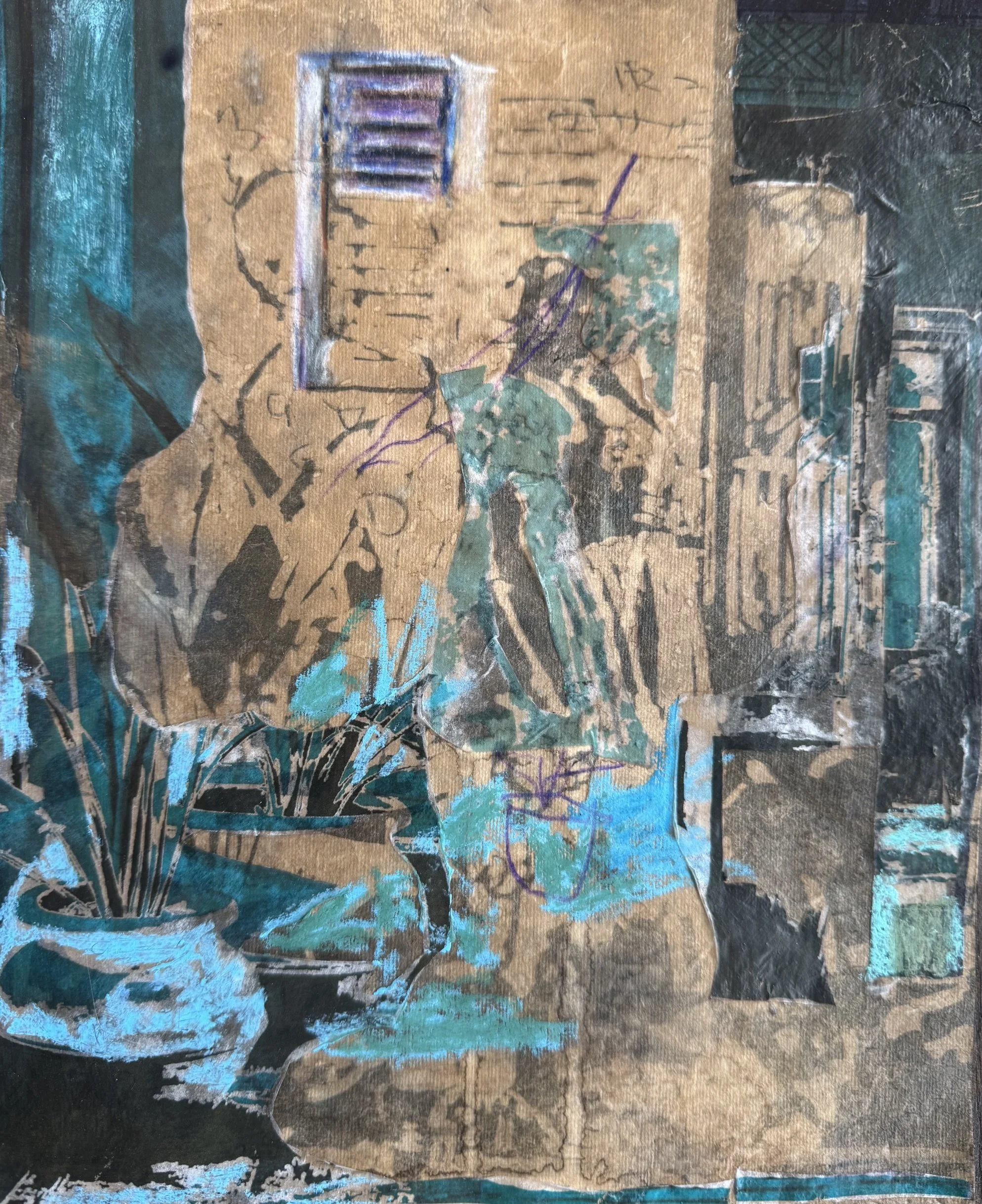 In the eyes of the beholder. 2026
Cyanotype, image transfer, and metallic foil on cotton paper.
8 x 10 inches 

