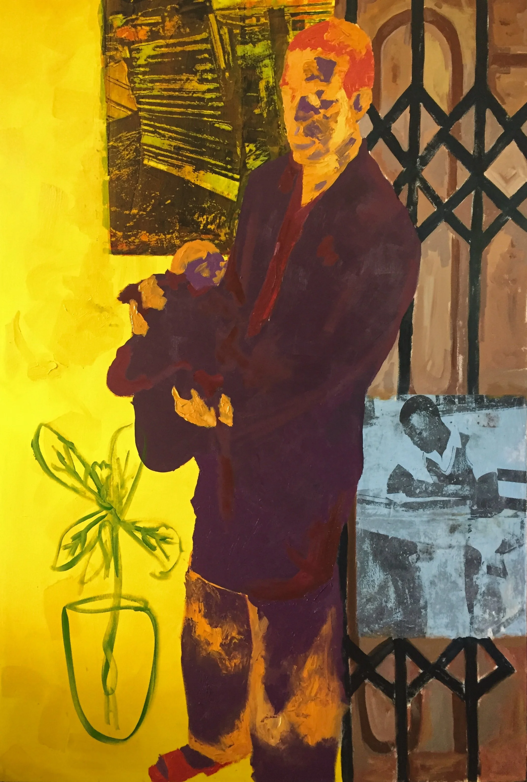 The man, 2022.
Oil, acrylic and image transfer on canvas.
72 x 36 inches.