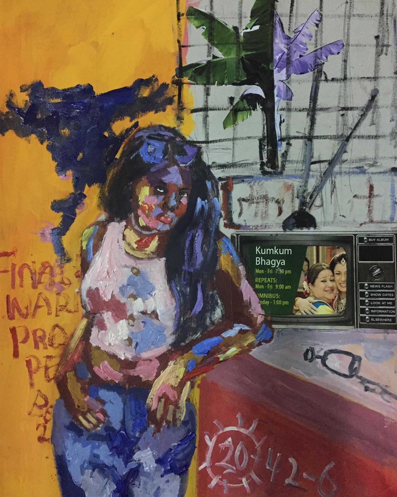 Girl gaze, 2022.
Oil, acrylic and image transfer on canvas.
16 x 20 inches.