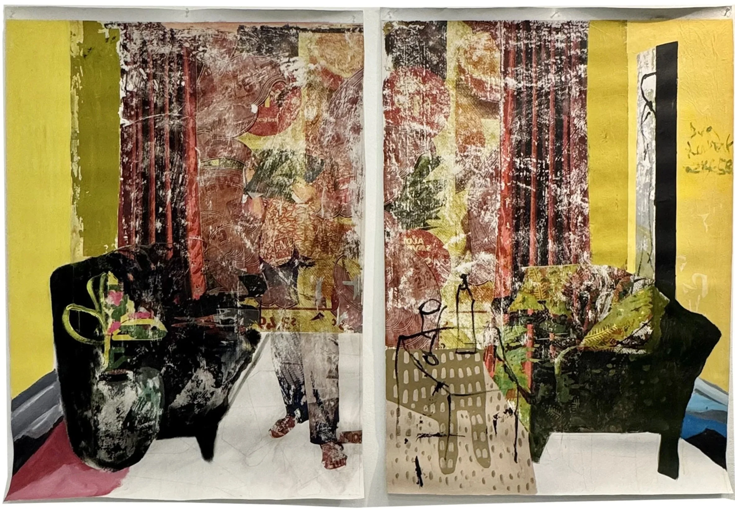 Nana Ama. 2024.
Acrylic, oils, Image and heat transfer on canvas.
70x38 inches.