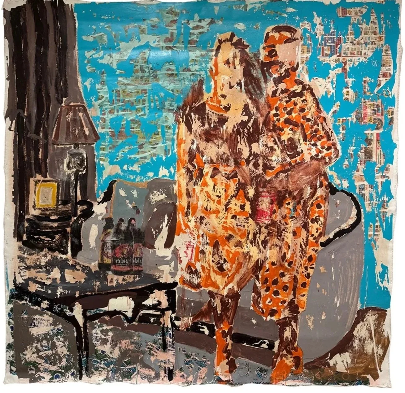 Party day, 2024.
Acrylic, image transfer and heat transfer on canvas.
71.10x73 inches.