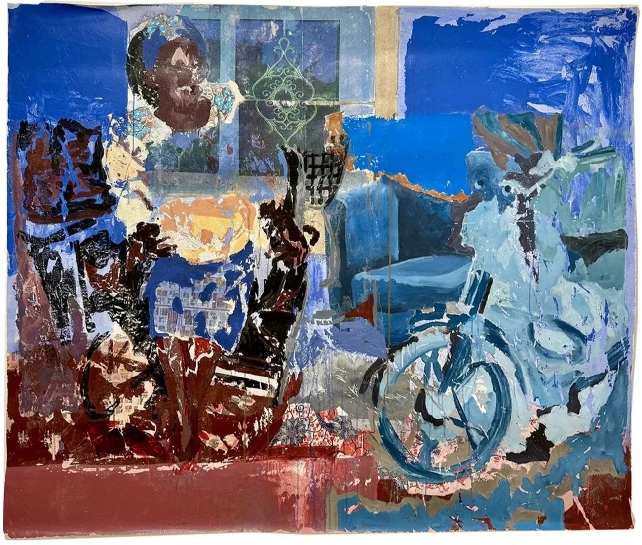 Blues and Reds, 2024.
Acrylic, image transfer and heat transfer on canvas.
70x58.12 inches.
