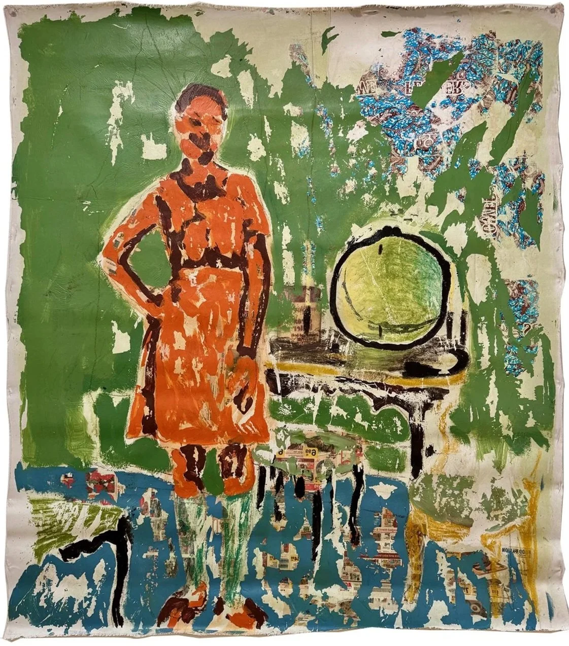 Girl in green socks, 2024.
Acrylic, image transfer and heat transfer on canvas.
63.10 x 71 inches.