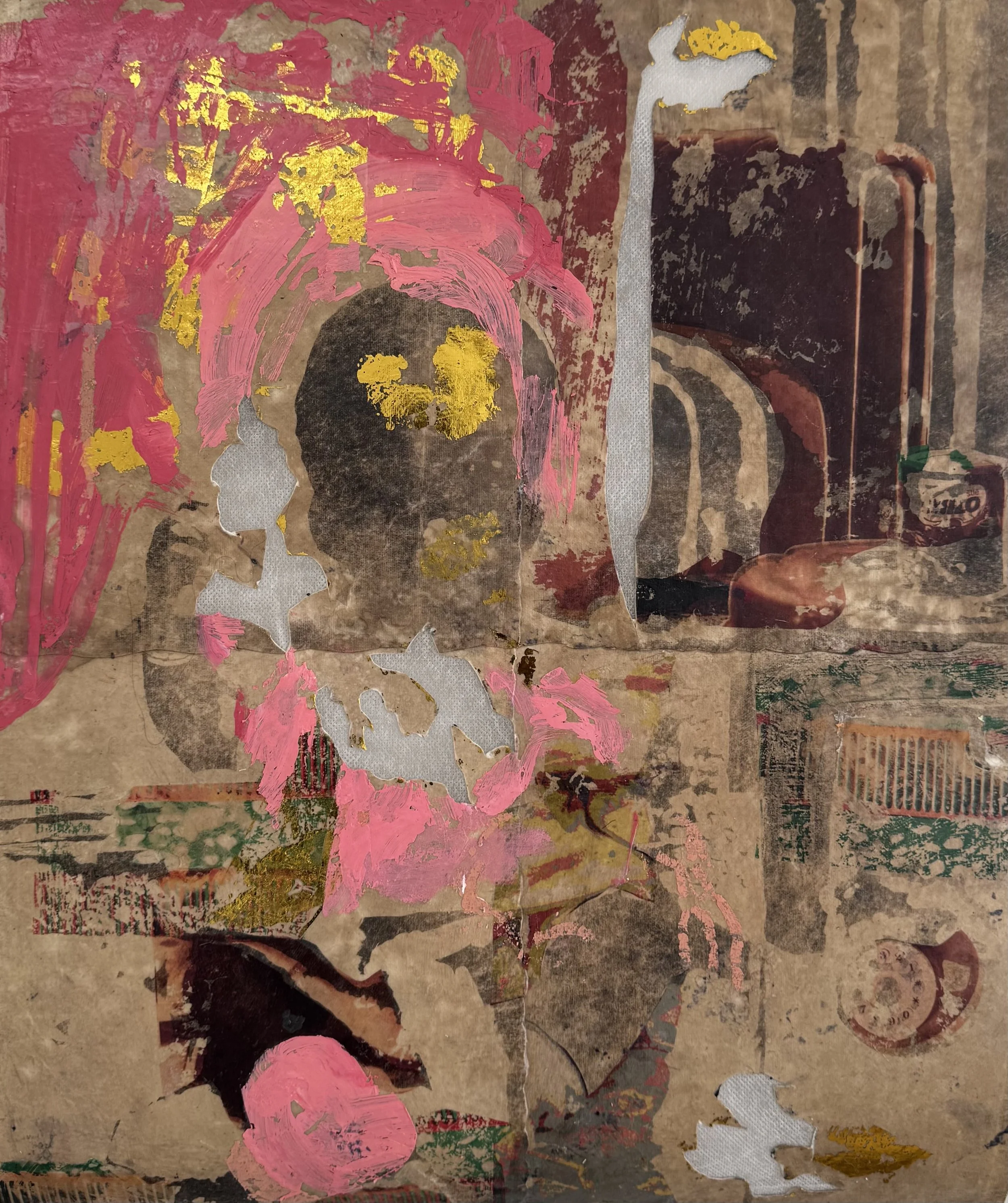 Baby boo. 2026
Cyanotype, image transfer, and metallic foil on cotton paper.
16 x 20  inches 
