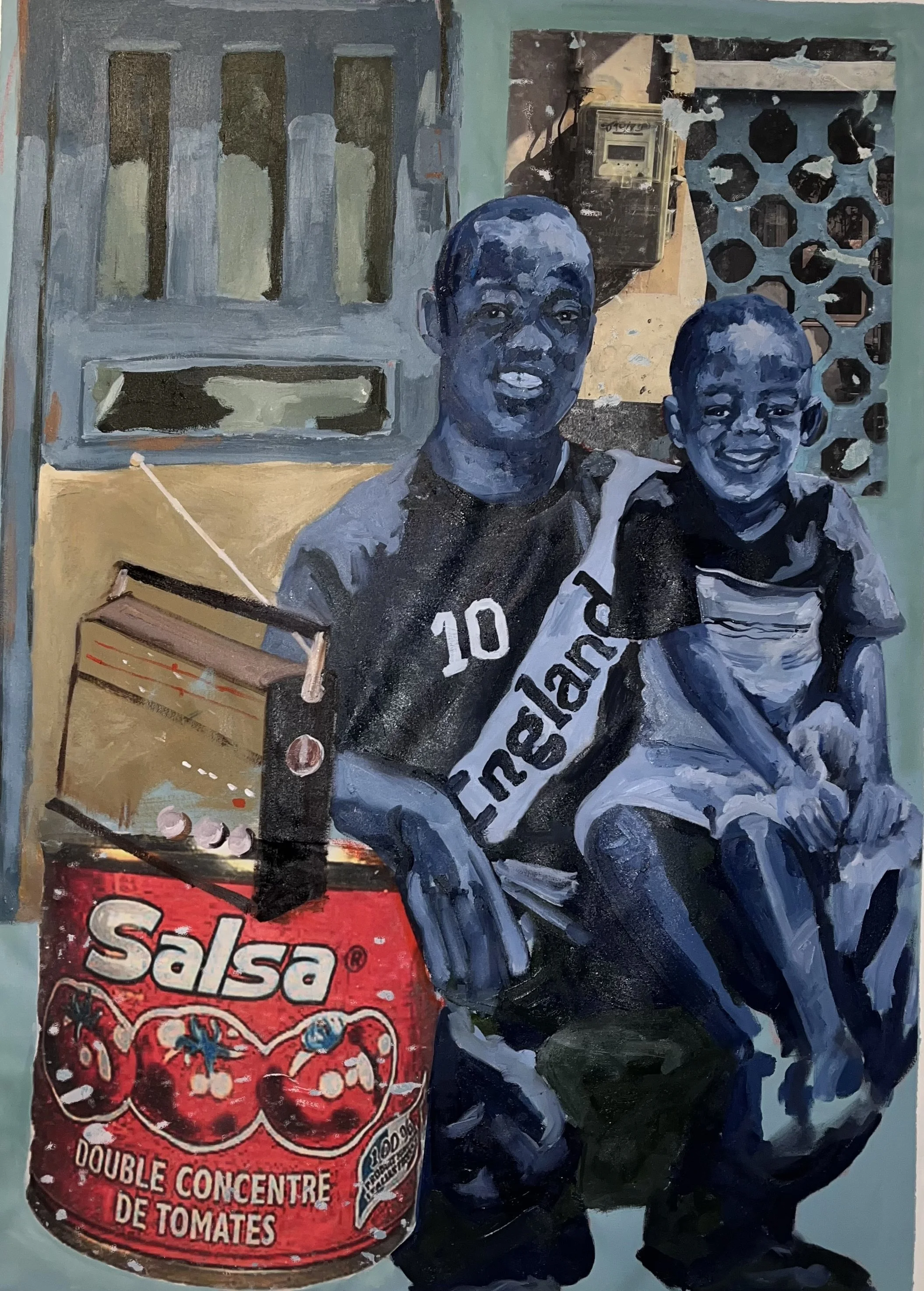 Time with Daddy, 2023. 
Oils, acrylic and image transfer on canvas.
60 x 48 inches.