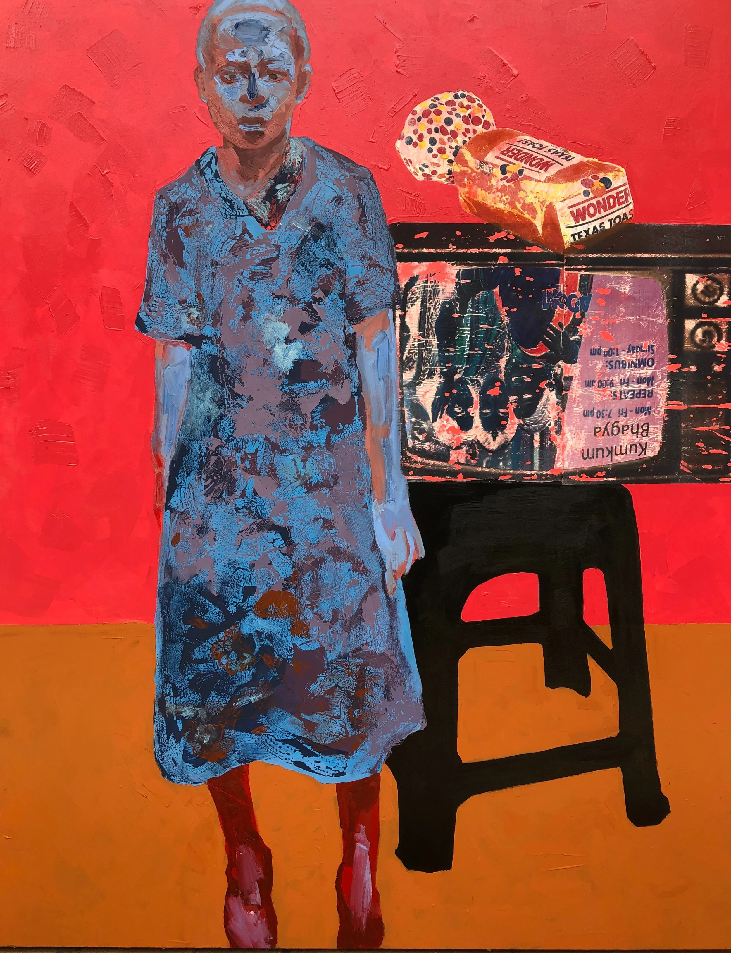 Maame Afua (Girl in blue), 2022
Oil, acrylic and image transfer on canvas.
48 x 36 inches.