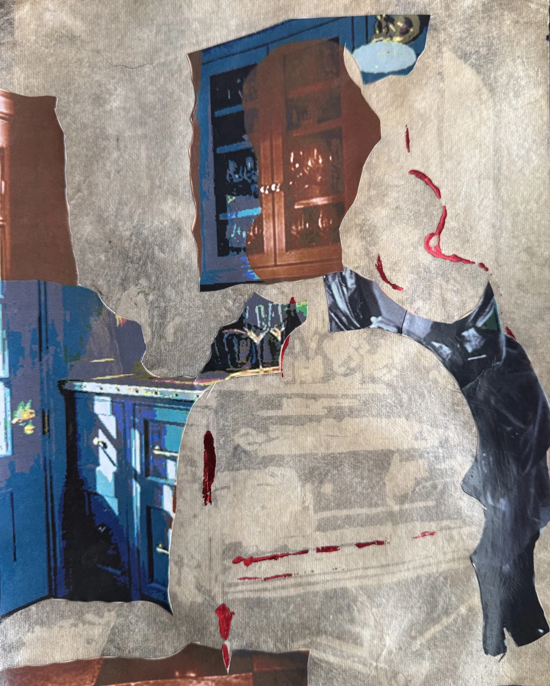 Mummy's Kitchen. 2026
Cyanotype, image transfer, and metallic foil on cotton paper.
8 x 10 inches 
