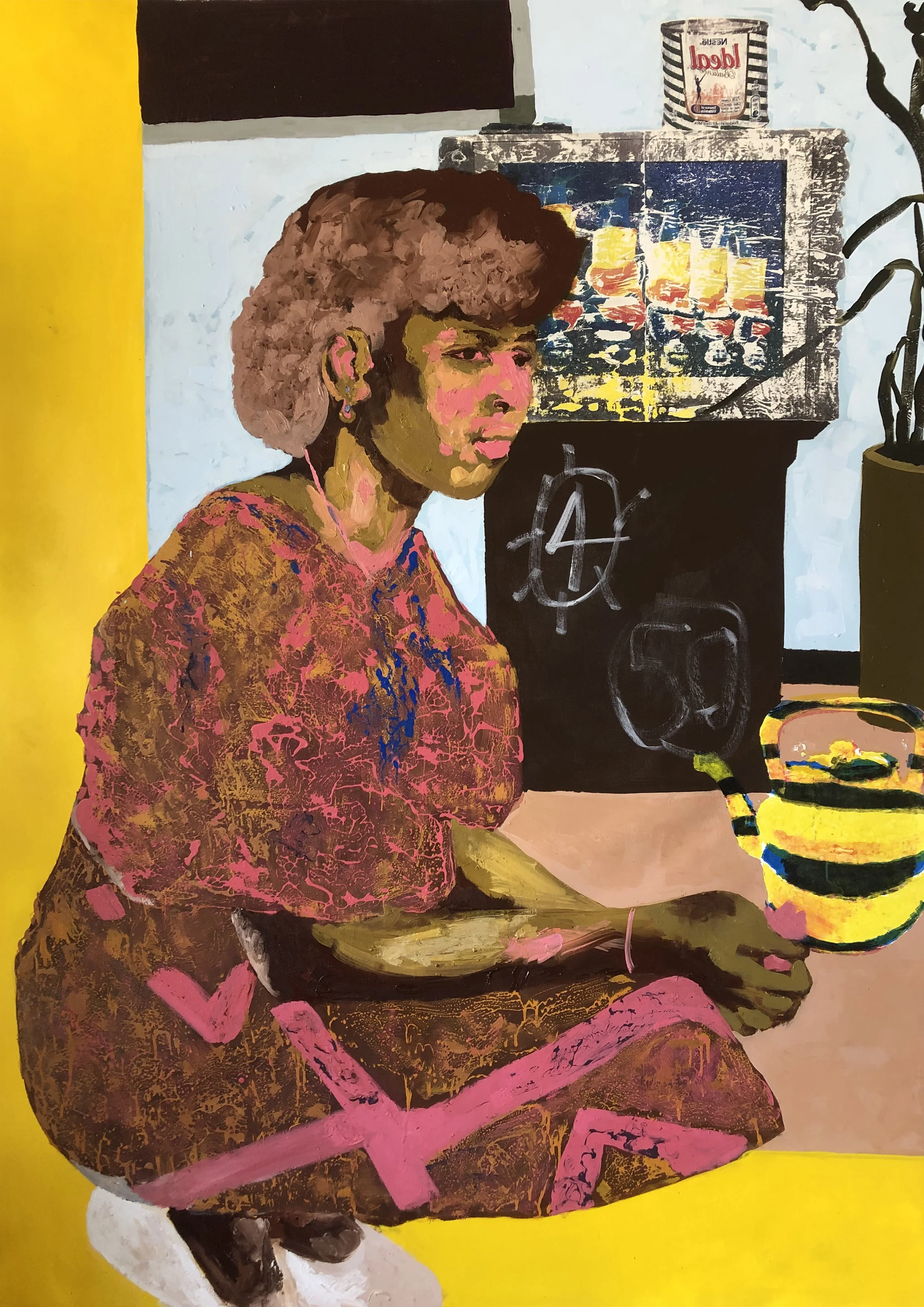 Maa Achiaa, 2022.
Oil, acrylic and image transfer on canvas.
56 x 64 inches.