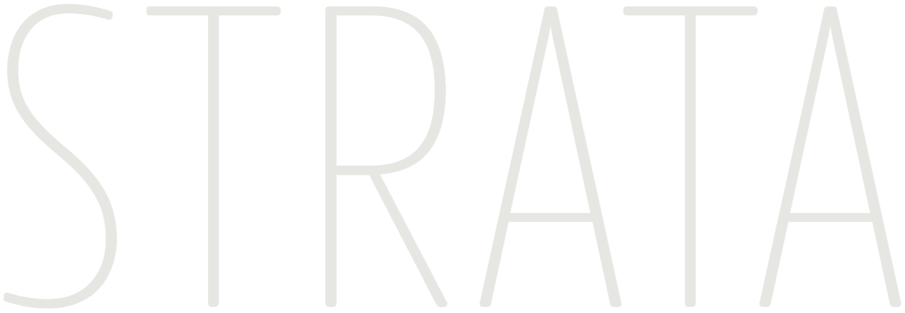 Large, stylized, gray text spelling 'STRATA' on a transparent background.